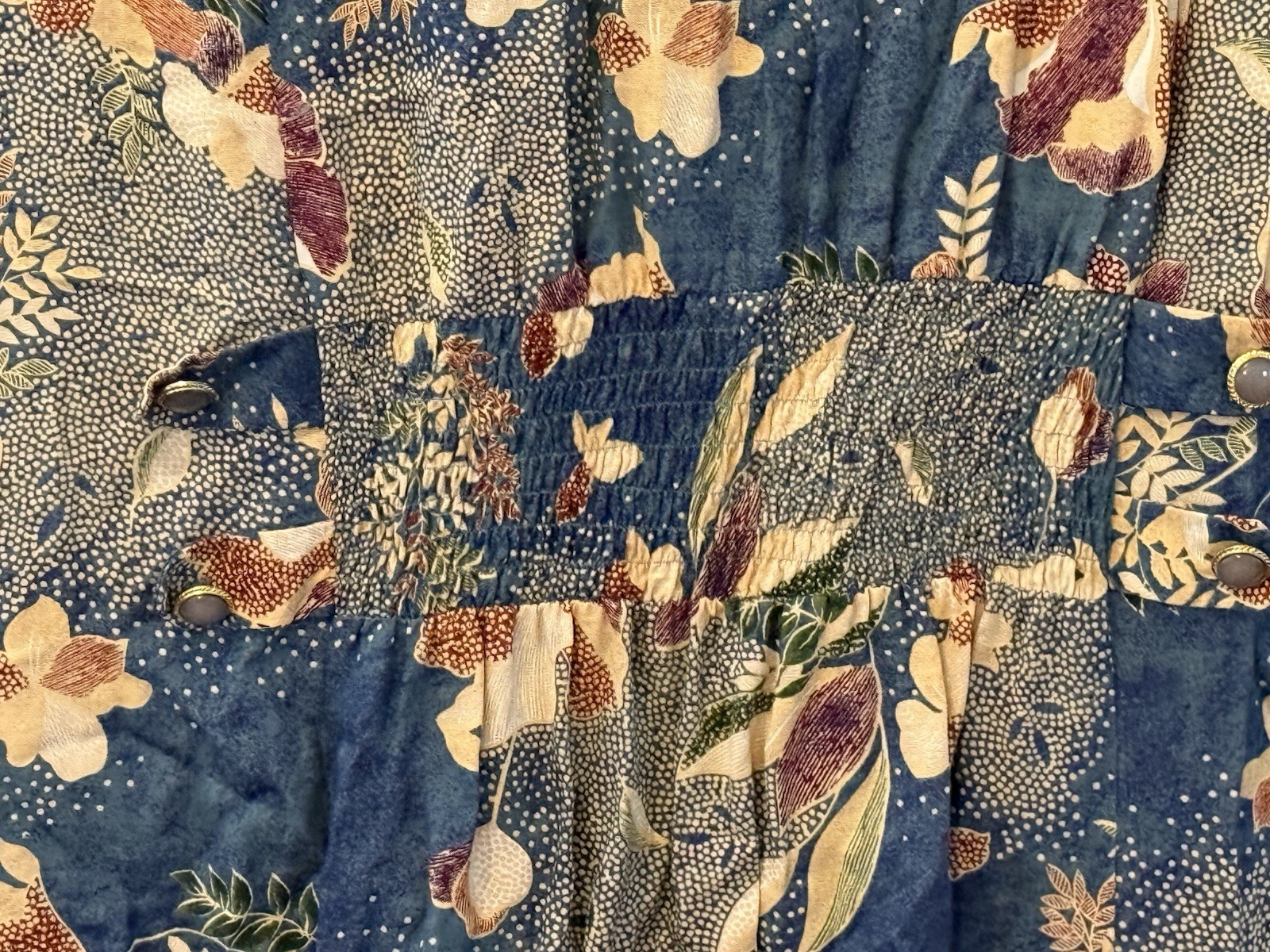 Betty Barclay Vintage Floral Maxi Cottage Button Dress Size 14 Tan blue Classy