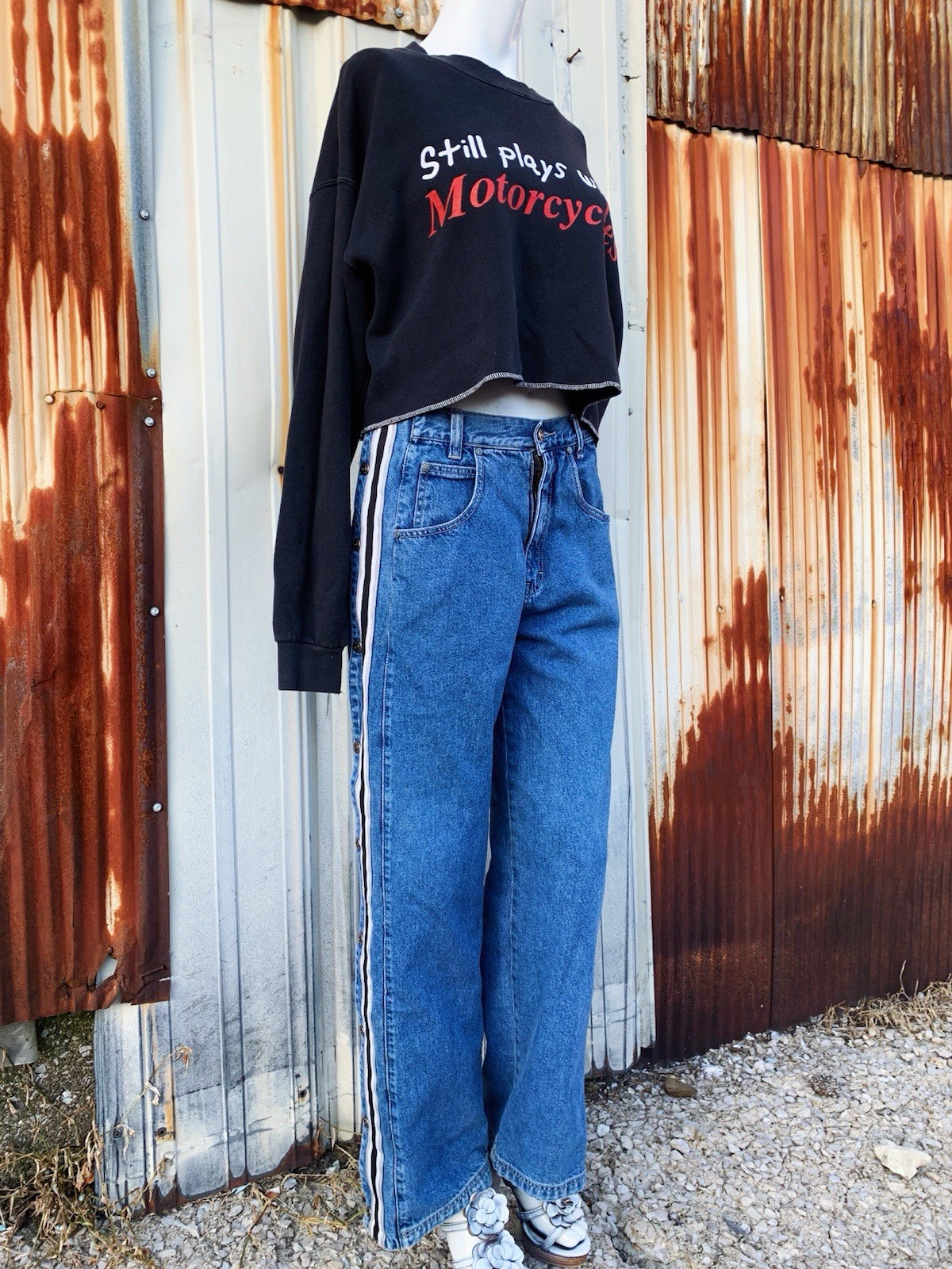 RARE Vtg 90’s Y2K JNCO x UNIONBAY Wide Leg Skater Unisex Denim Snap Jeans Limp