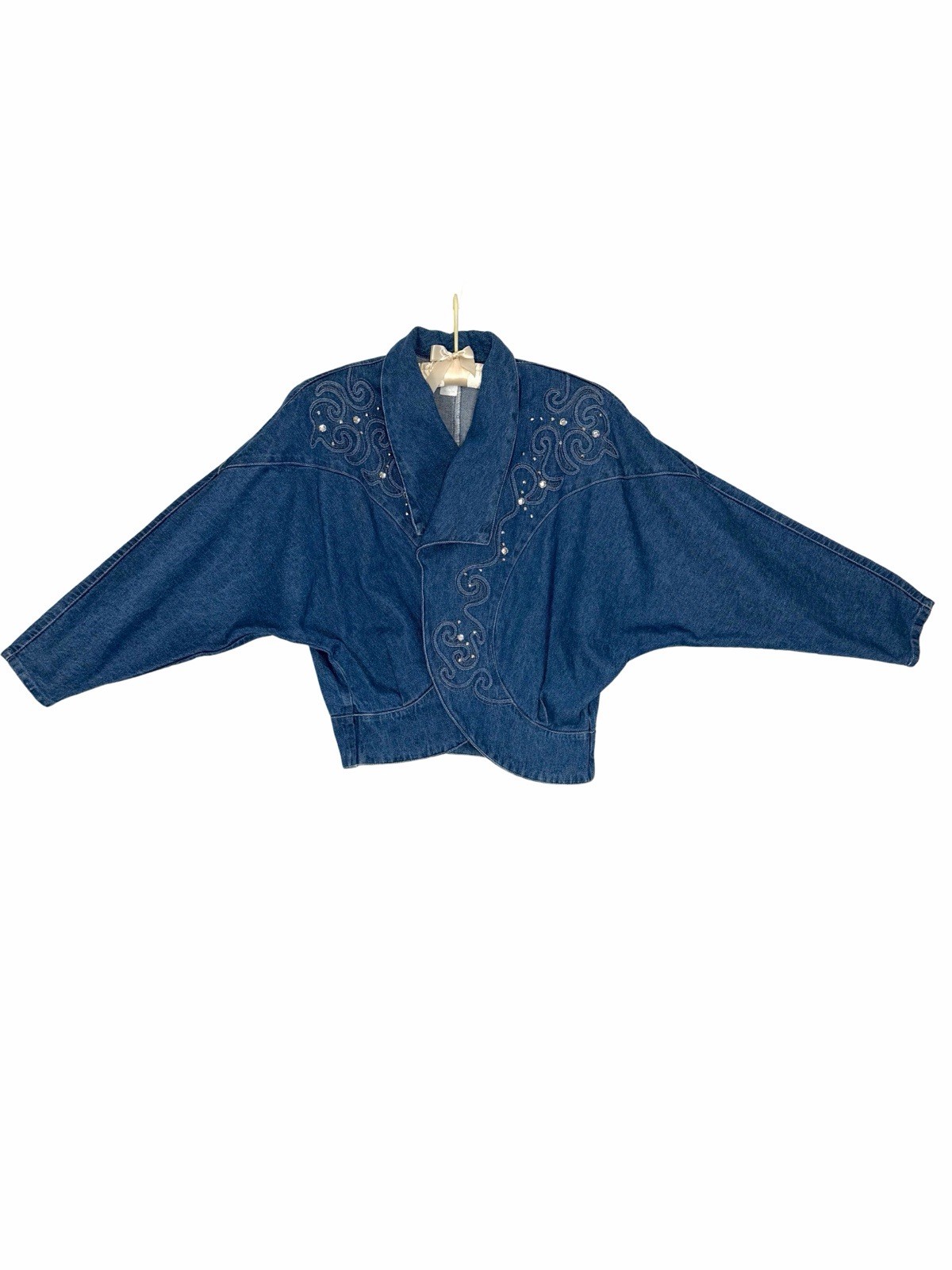 Vintage Pado Jean Jacket Women’s Medium Rhinestone Embellished 80s USA Denim