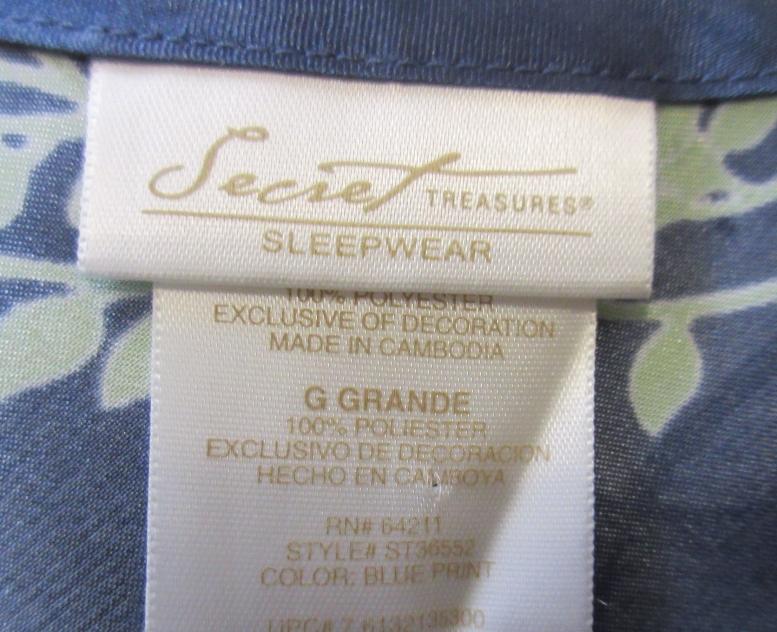SECRET TREASURES SMOKEY BLUE floral COTTAGE CORE 100% SATIN GLOSSY nightgown L