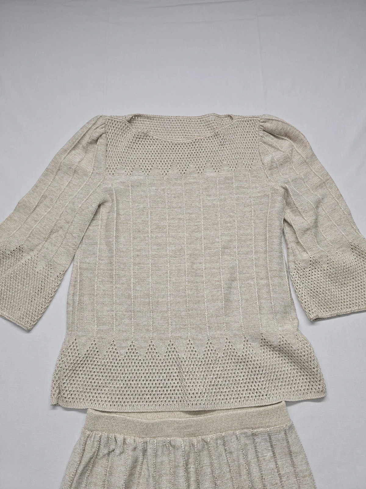 Vintage Vivanti 70s 80s Size 12 Knit Sweater & Skirt Crochet Cottagecore 2pc Set