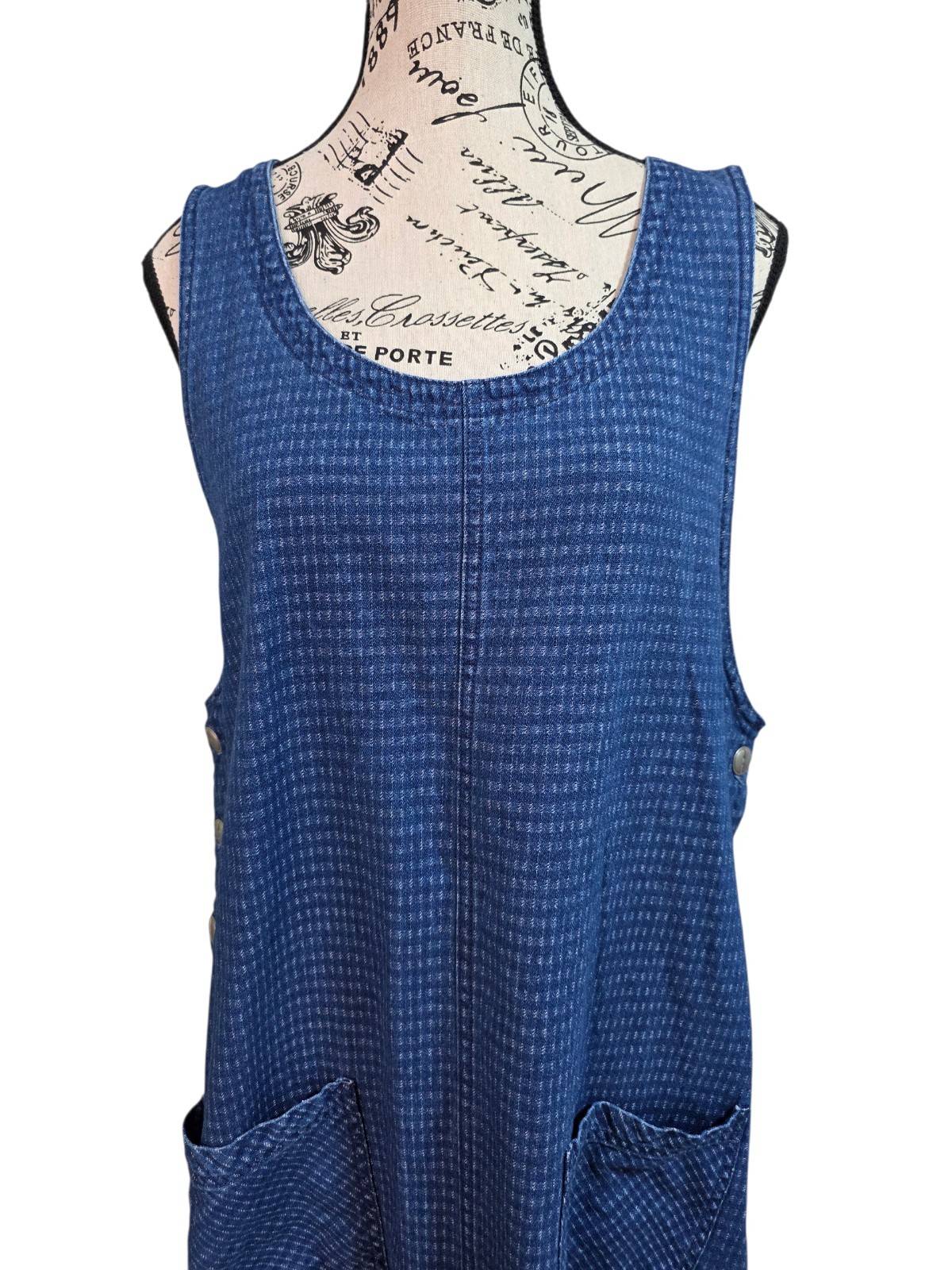 Vintage 90s Original TY Wear Cotton Pinafore Dress Blue Woven Jumper Maxi 12