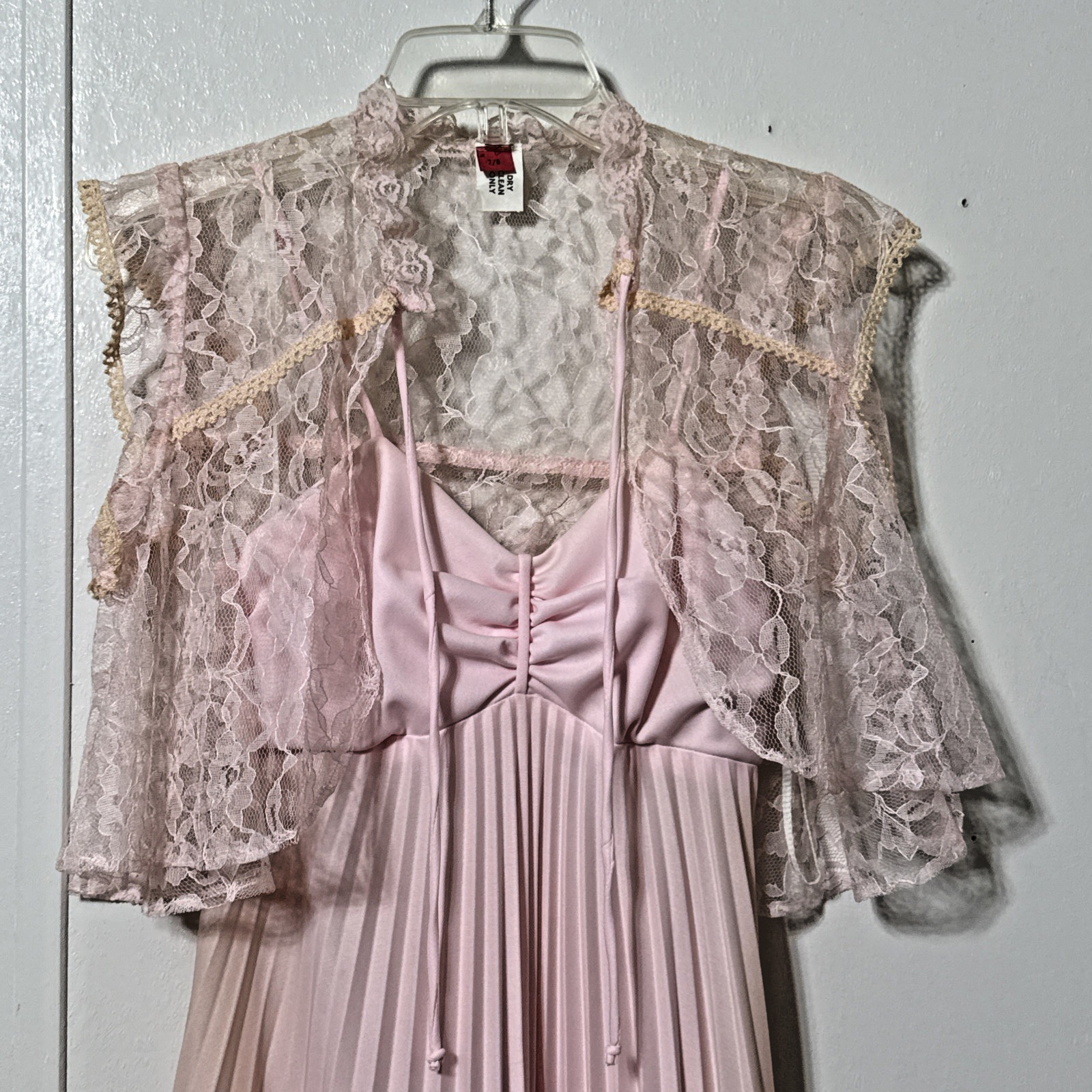 VTG Babydoll Pleated Dress Gown Size 7/8 pink Sheer Cape Bridesmaid Fairy