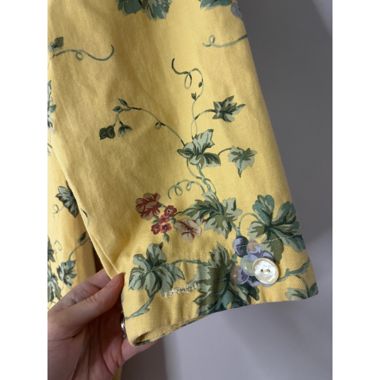 Vintage 1980s Gianna Rose Butter Yellow Floral Tunic Smock Chore Coat Artist S