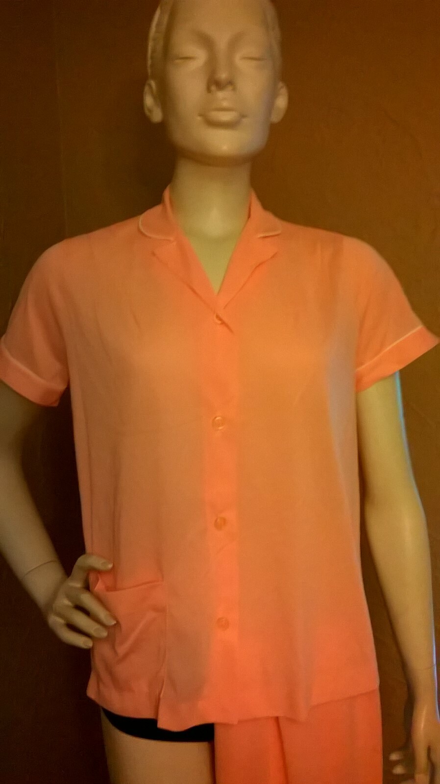 VTG 50’s Lorraine Lingerie Peach Trimmed in White S/S „I Love LUCY” PJ Set 36
