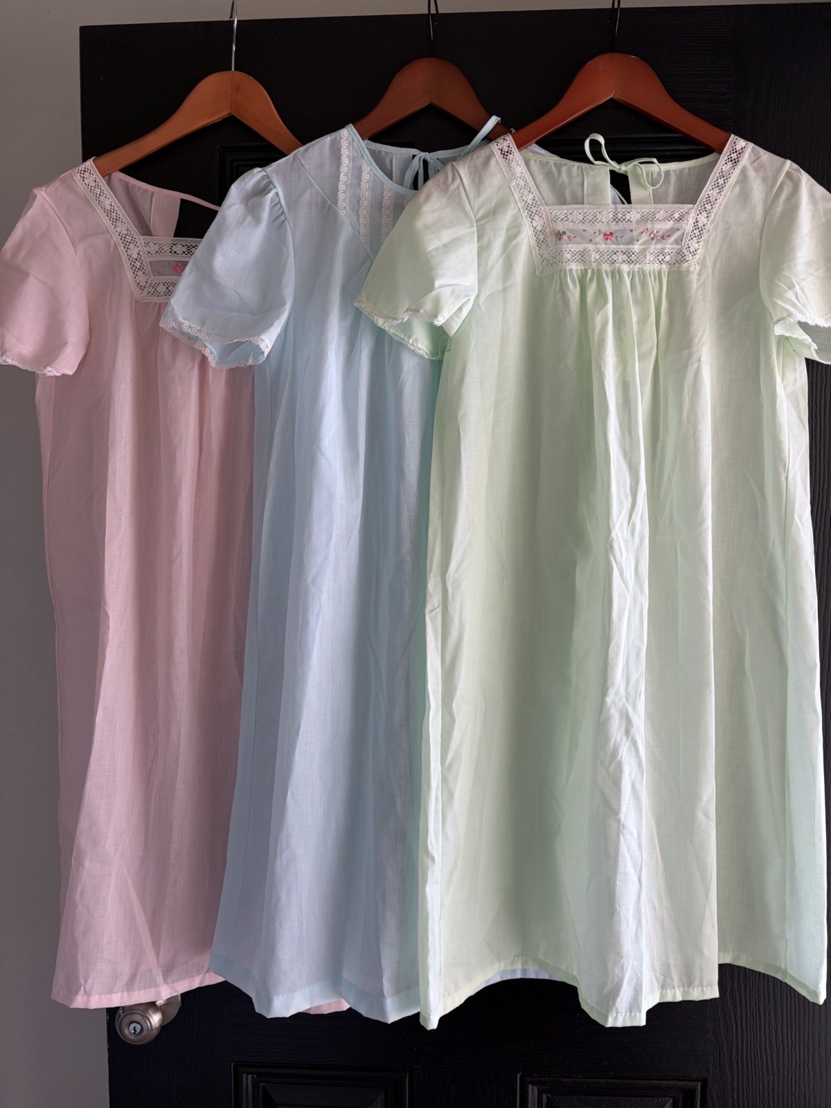 Vintage Sears Hospital Nightgown Open Back Size Small Set Of 3 Pink,Blue,Yellow