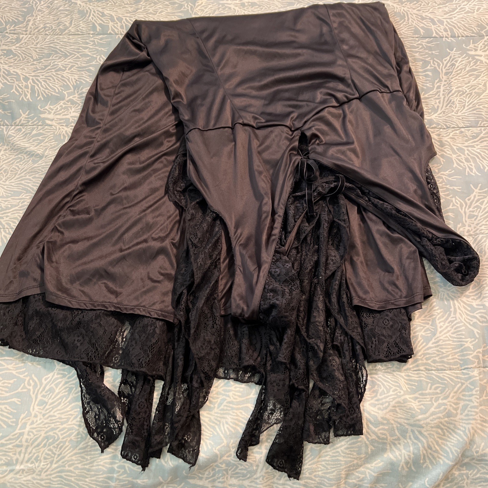 Black Lace Maxi Slip Dress Flowy Goth Sheer Layer Witchy Halloween