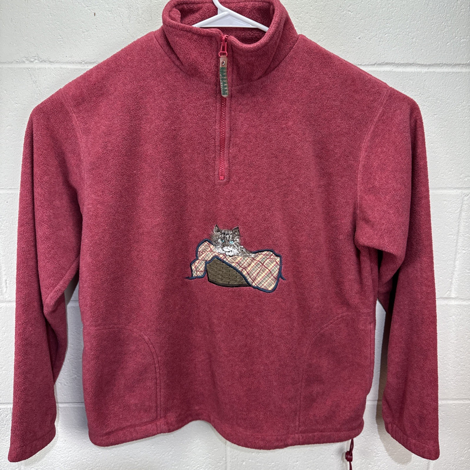 Vintage Northern Reflections 1/4 Zip Pullover Fleece Sweater M Embroidered Cat