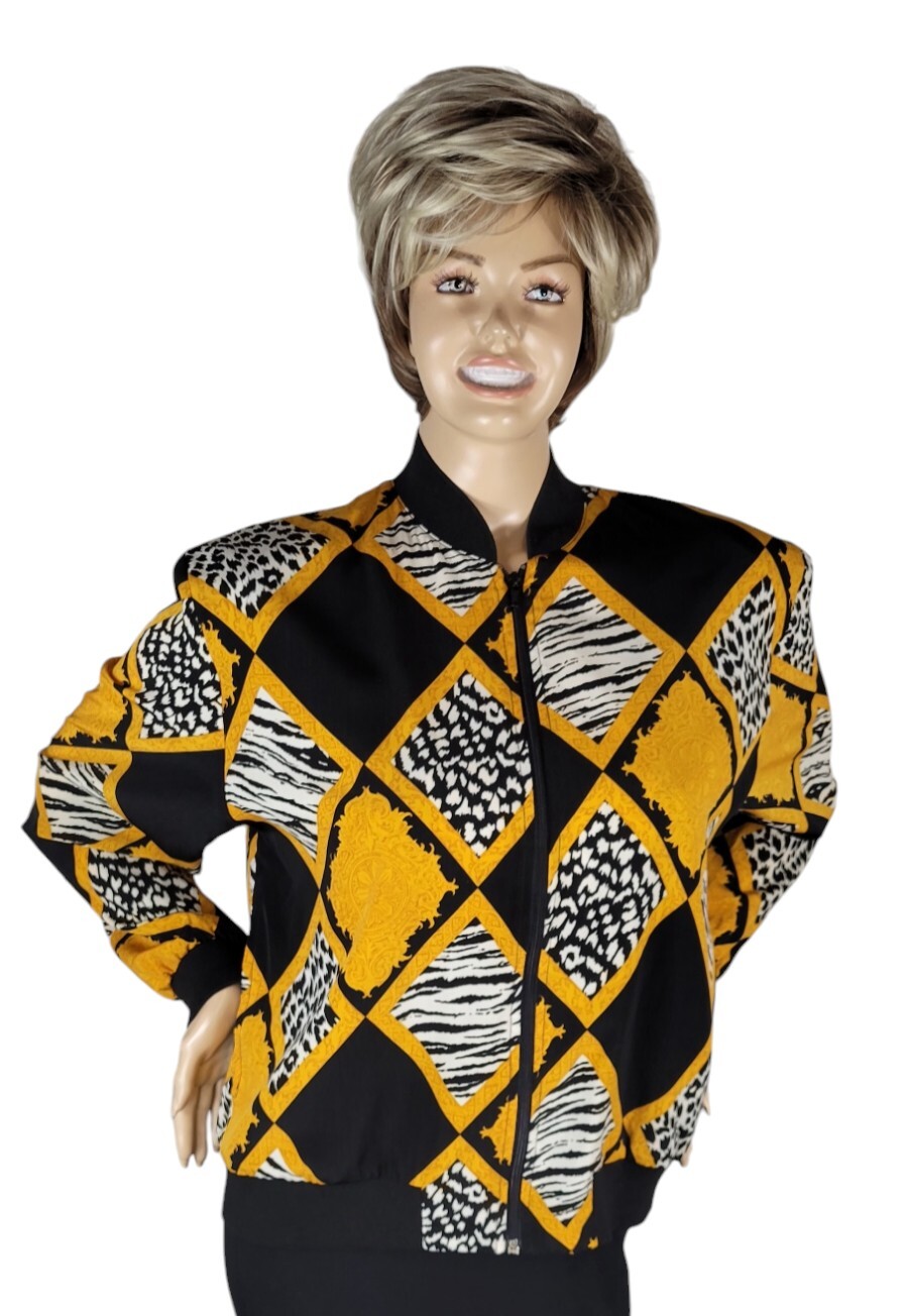Vintage 90s Teddi Baroque Rococo Animal Print Leopard Lightweight Zip Jacket L
