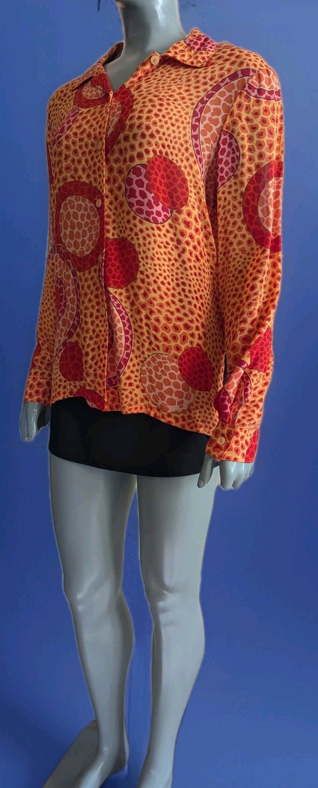 VTG Ilyse Hart Ltd Orange Rayon Button Down Shirt w/Psychedelic Bubble Print M