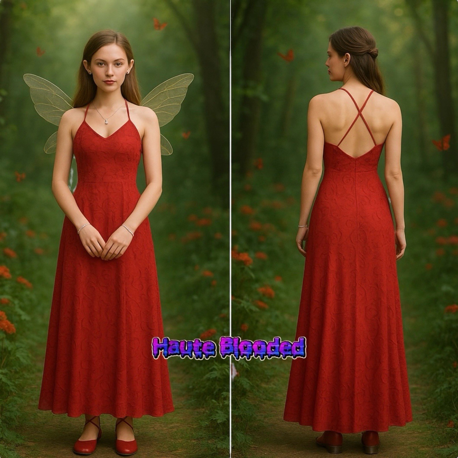 Vintage 90’s Dress 579 Friends Red Maxi Flower Crushed Velvet y2k Fairy Cottage