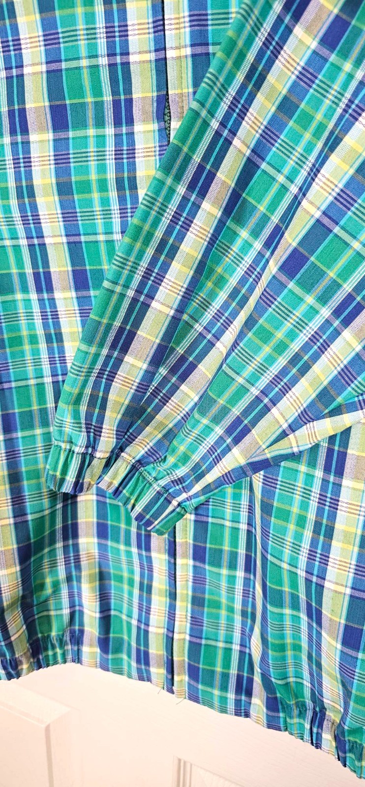 Vintage BLAST 90s Jacket Windbreaker Blue Green Plaid Harrington Womens Plus 1X