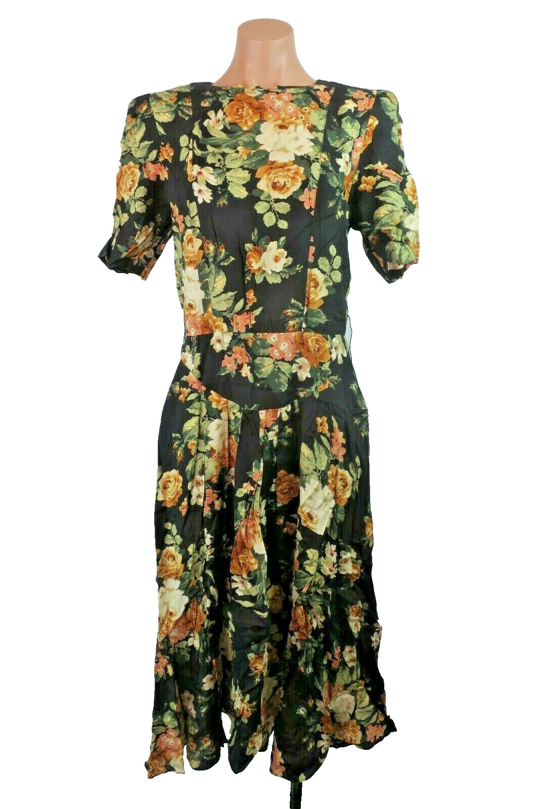 Flare Rayon Sundress Flowy VTG 80s Ed Micahels Sleeveless Floral Fit 7/8 Maxi