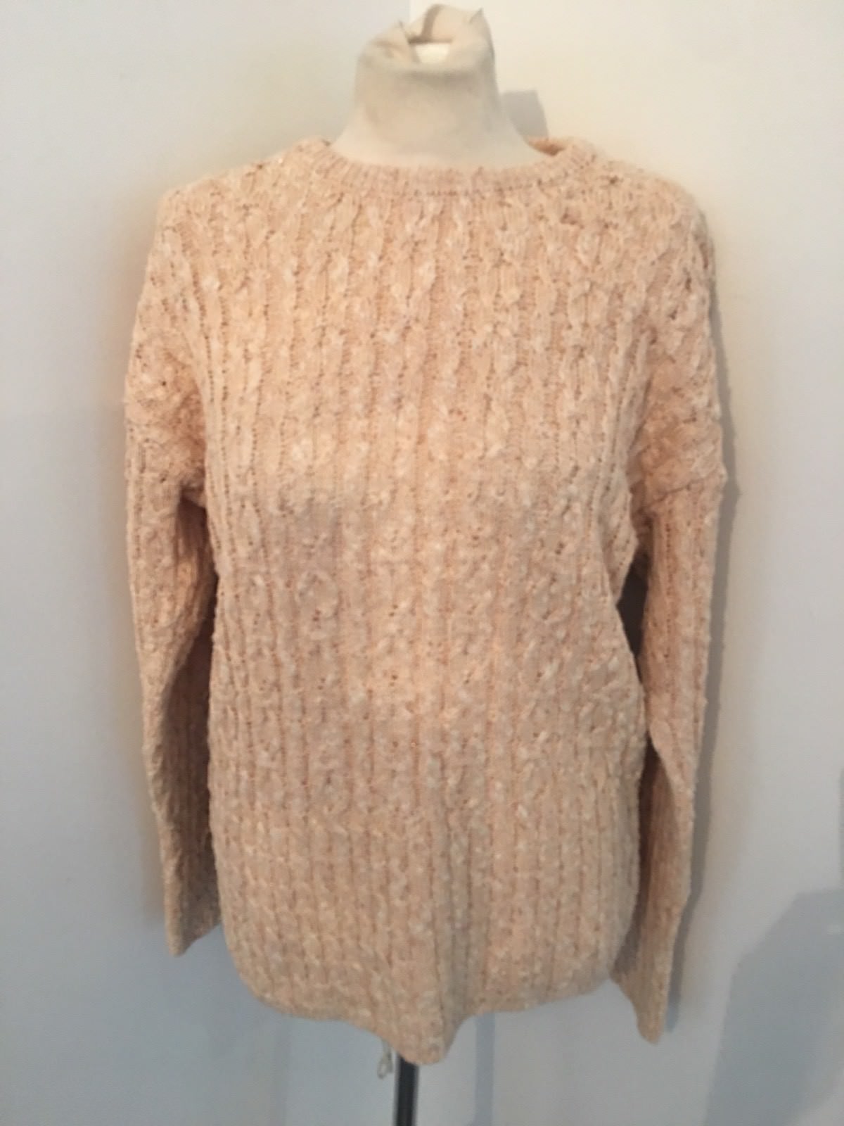 ESCADA Vintage 80s Light Peach Cable Knit Metallic Thread Cotton Sweater Sz 38 M