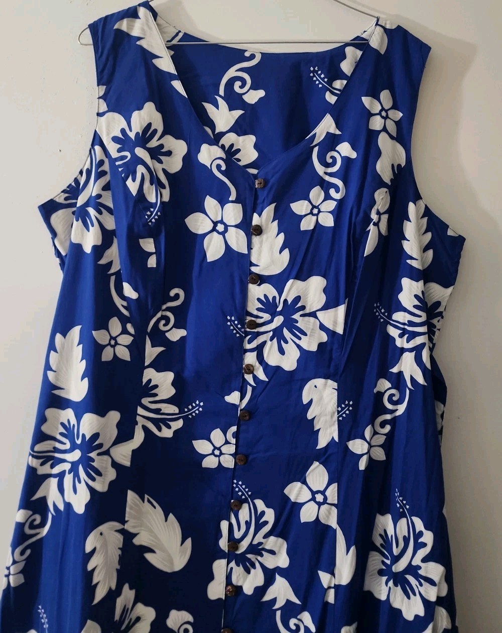 Tiki Palm Hawaiian XXL Blue White Kaftan Cottage Beach Button Up NWT NOS VTG