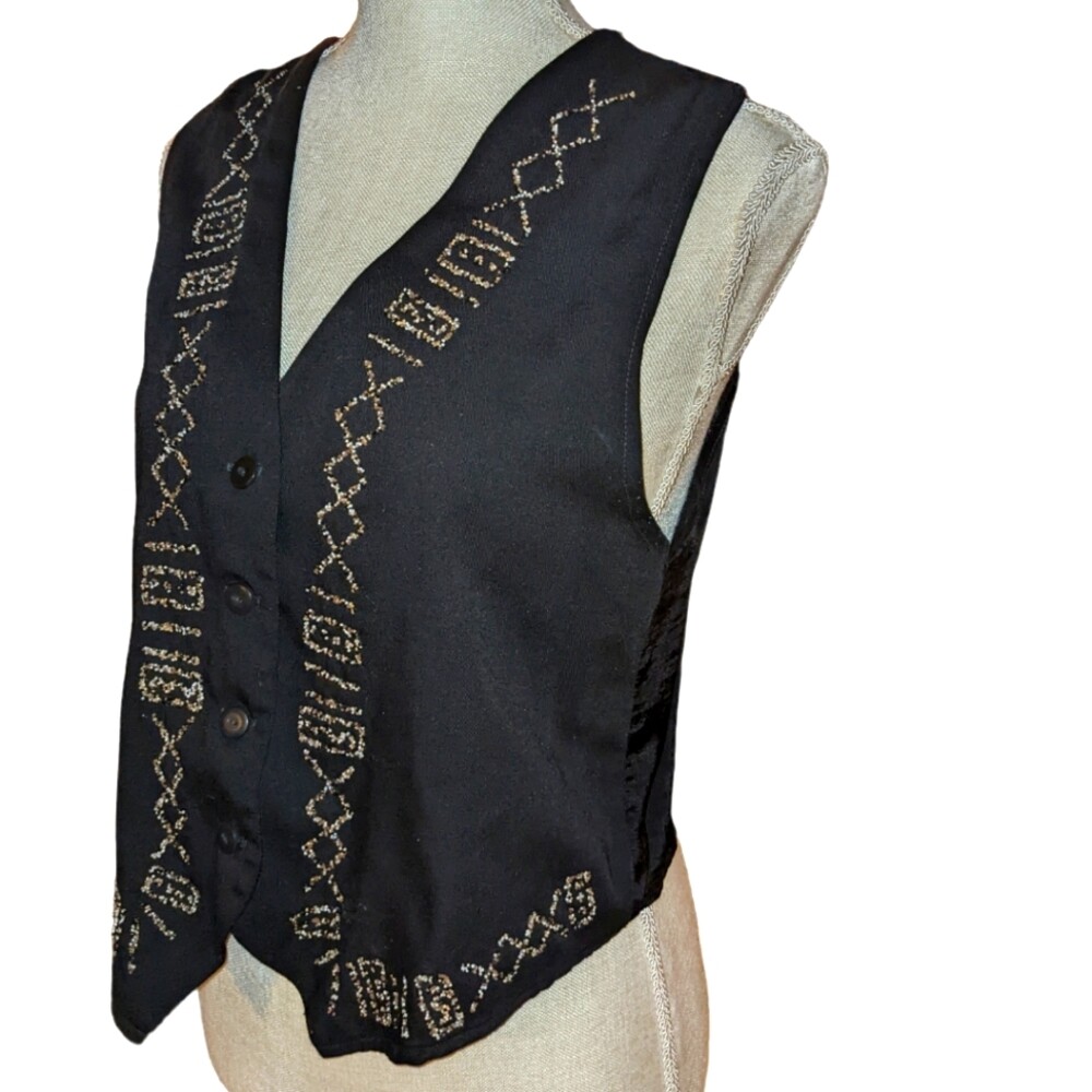 Anxiety black vintage vest with beaded details