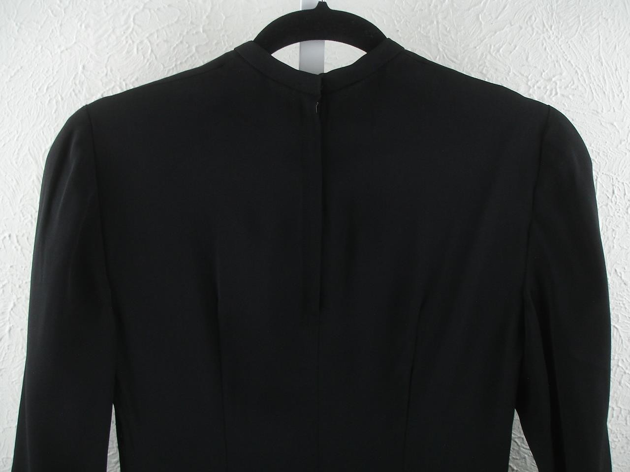 Women’s sz XS Vtg 1920’s Black Crepe Dress Peplum Bow Ruched Sleeves Long Sleeve