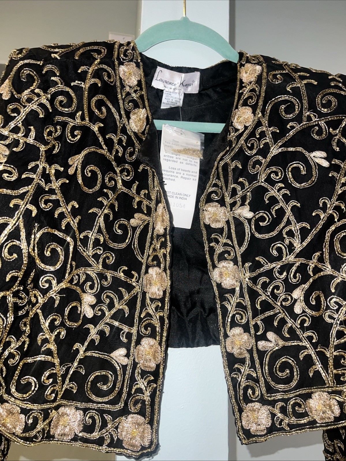 NWT 80s Laurence Kazar NY Vtg Glamour Gold Black Embroidered Jacket Silk Sz PL