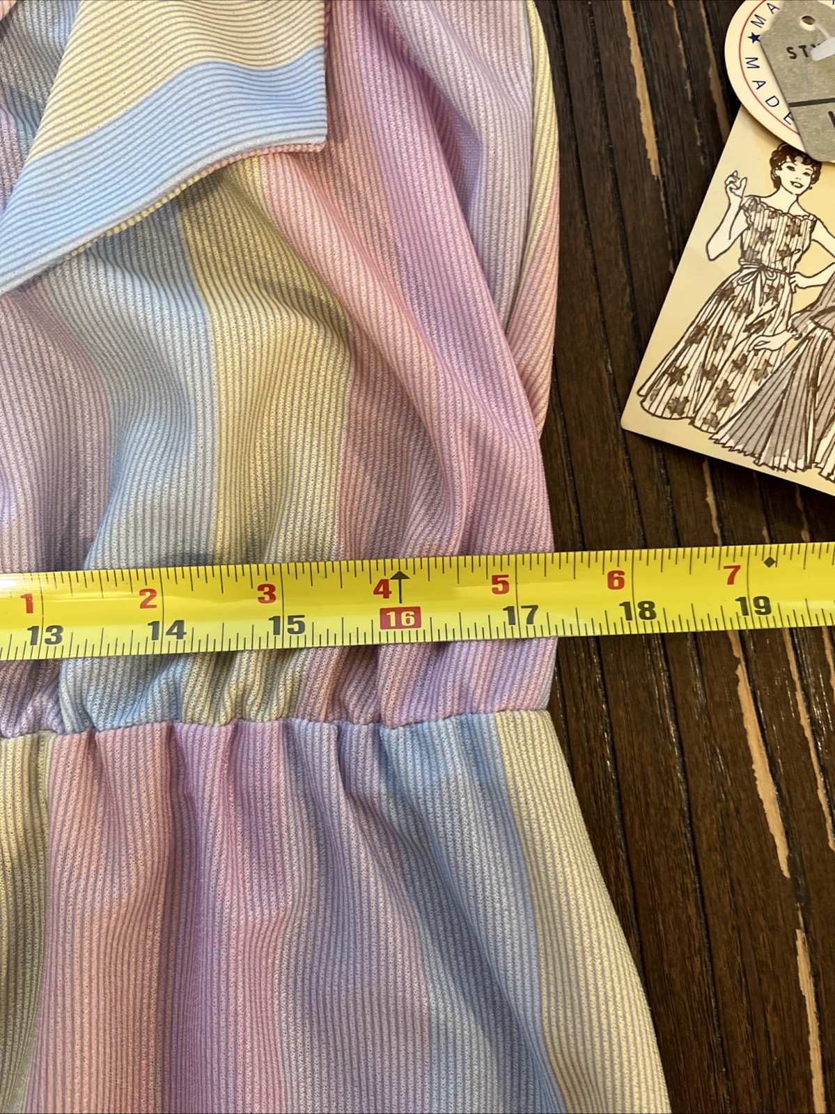 Vtg Pin Up Rockabilly Belted Pastel Stripe Dress Fit Flare Retro Med/L Swing USA