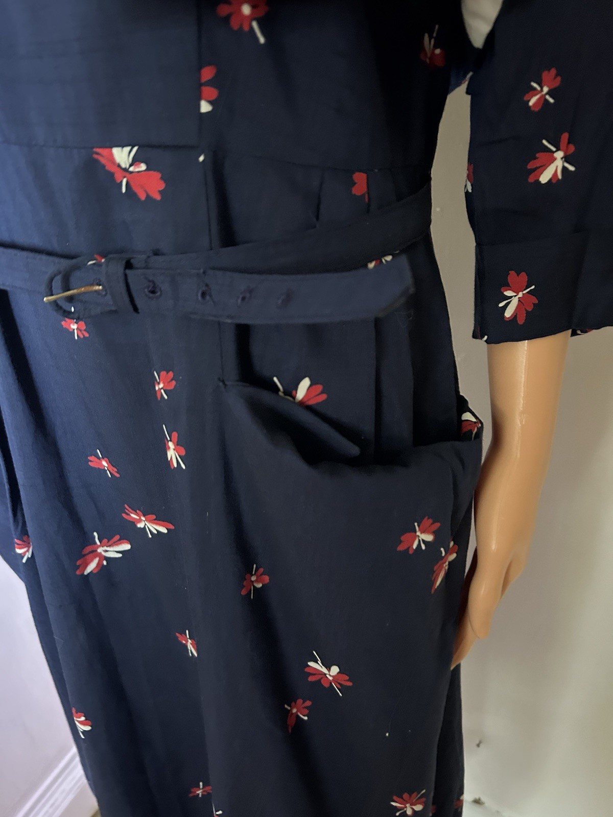VTG 40s 50s Peg Top Cotton Sundress Bolero Set Navy Day Dress Metal Zip 36W XL