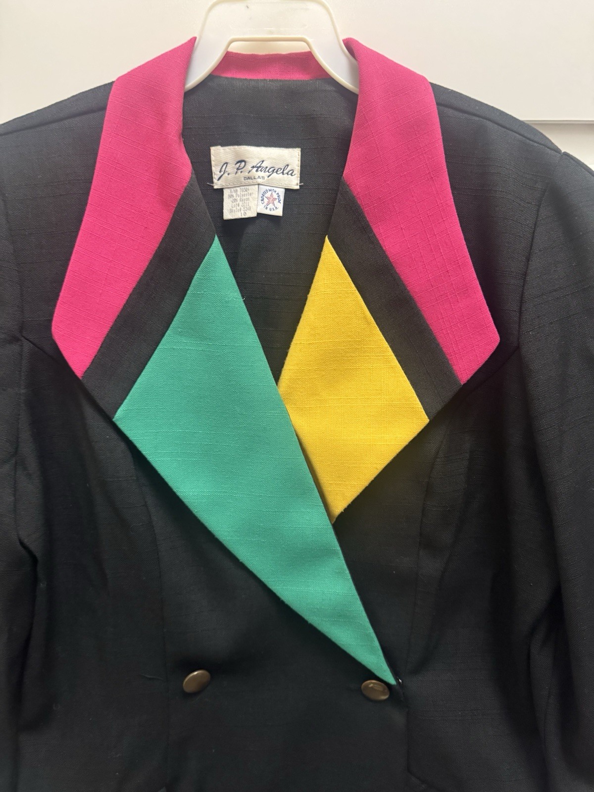 Vintage J.P. Angela Dallas Dress 1980’s Color Block Bright Pink Green Yellow 10