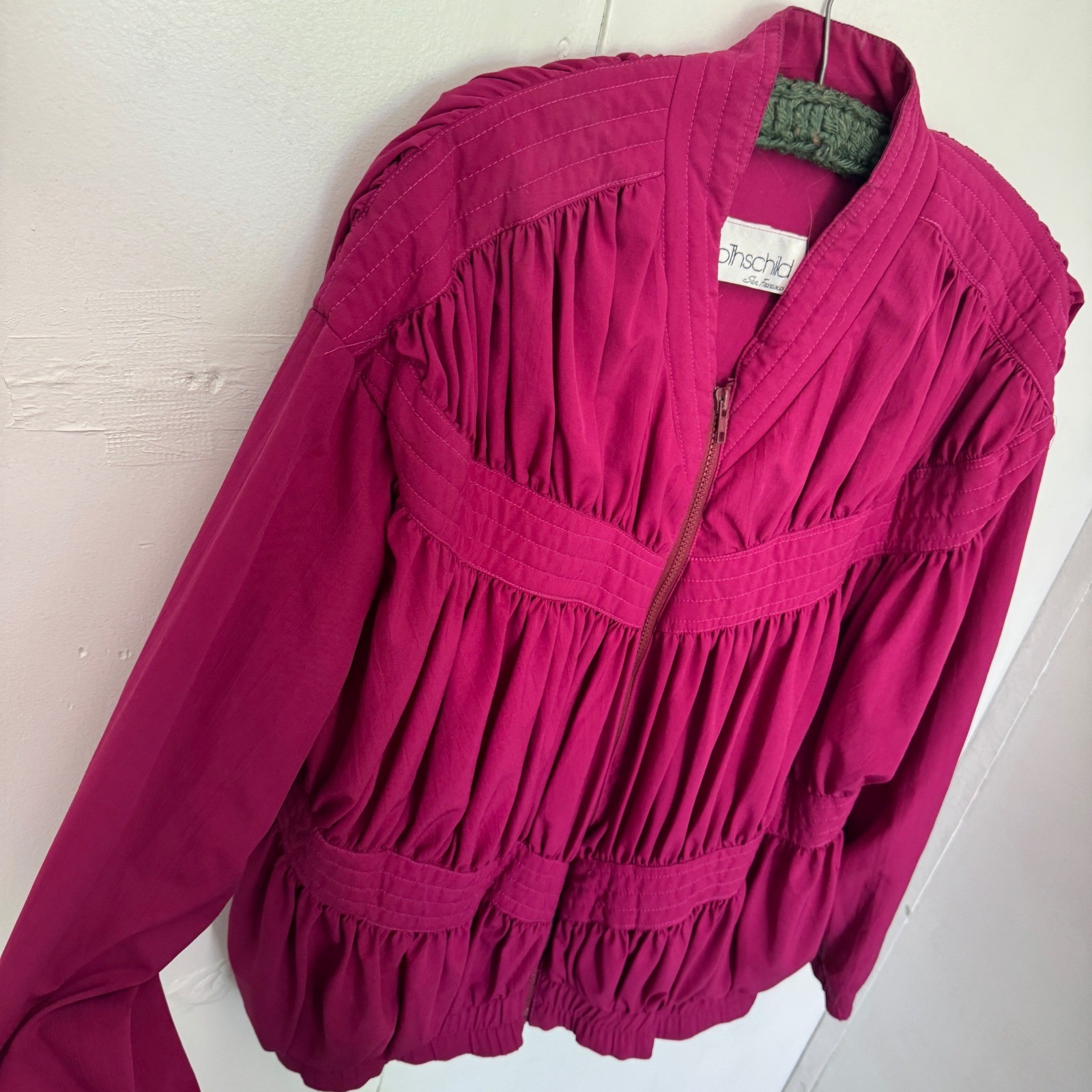Rothschild San Francisco Vintage Magenta Pink Pleated Zip Up Bomber Jacket L
