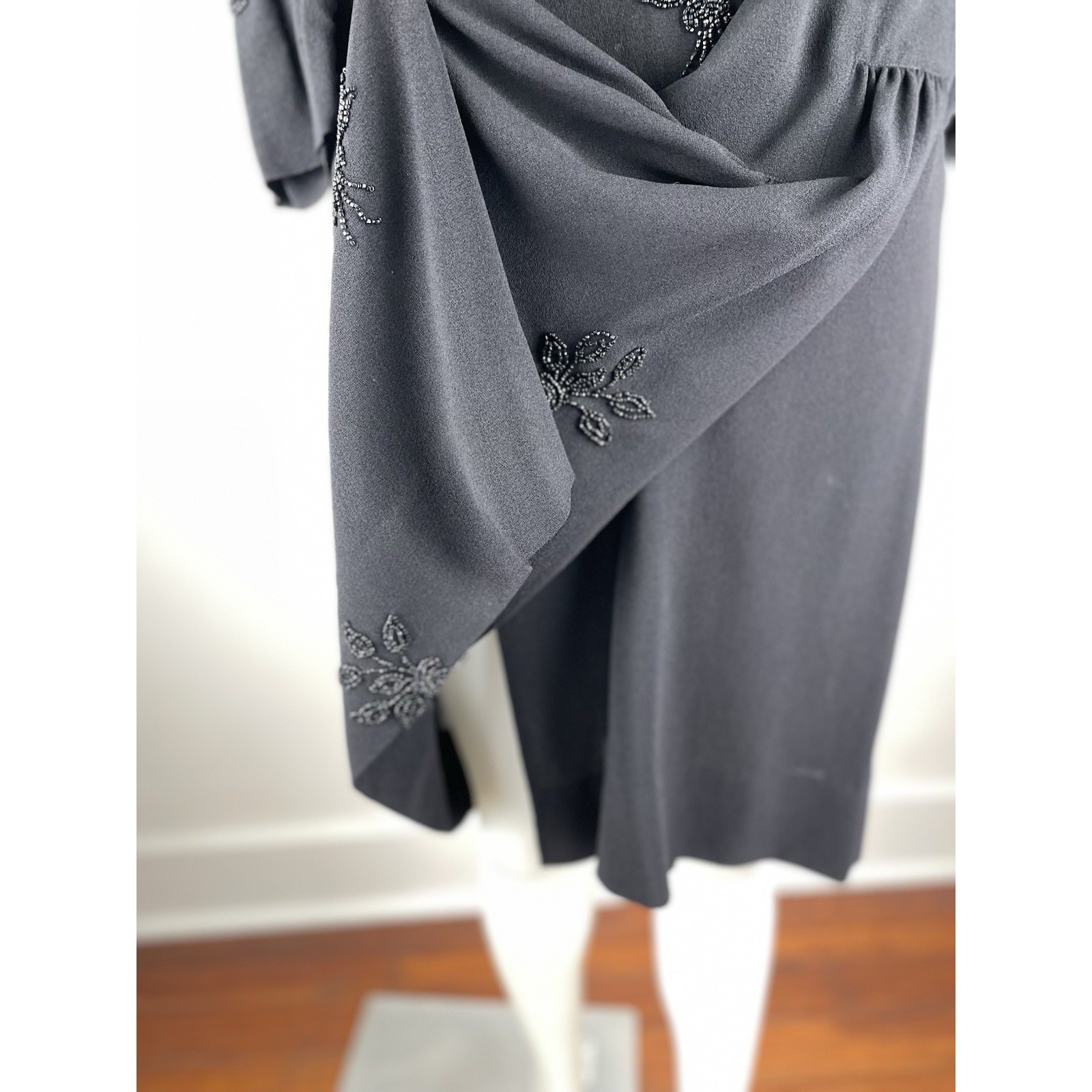 Vintage 40s Black Beaded Rayon Dress Beaded Formal Elegant READ
