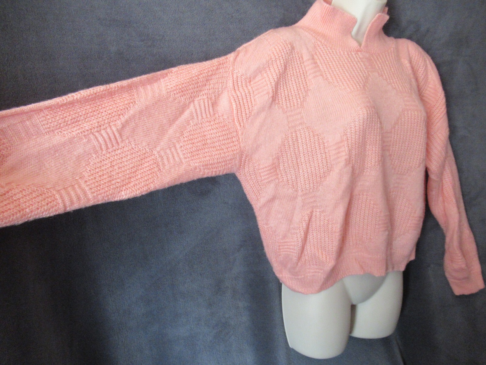 Totally 80’s Vintage Jane Adams Peach Pink Diamond Knit Collared Preppy Sweater