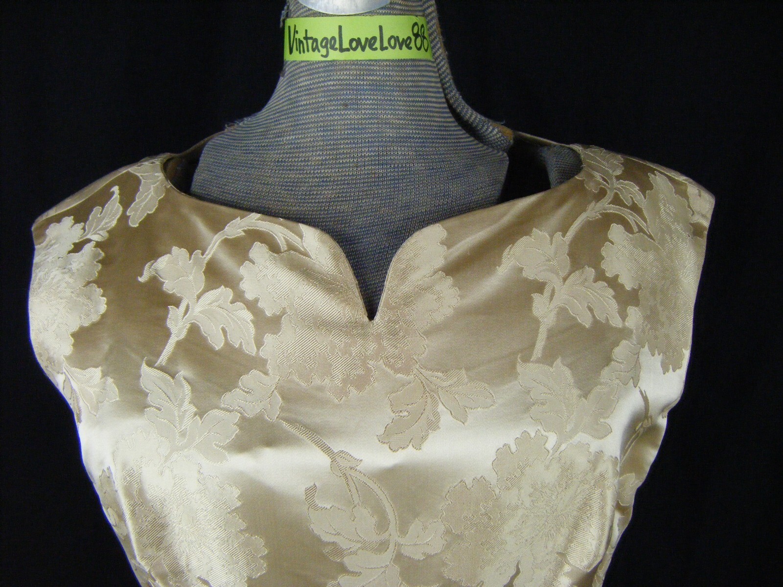 DYNASTY Vtg 50-60s Golden Floral Brocade Pure Silk Full Dress-Bust 37/2XS-XS