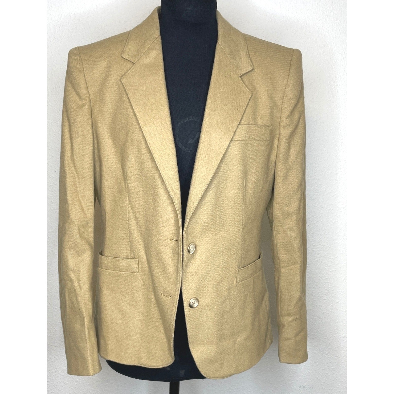 Gordon of Philadelphia Women Blazer Vintage 100% Wool Two Button 10 Tan Camel