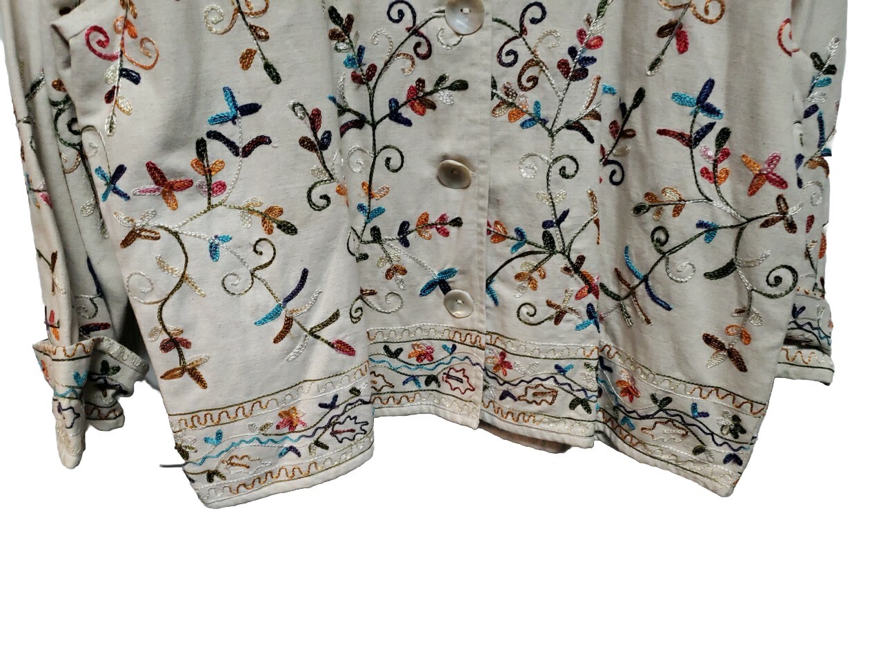Units Woman Jacket Size L Beige Brown Green Pink Blue Embroidery Vintage 3/4 Sle