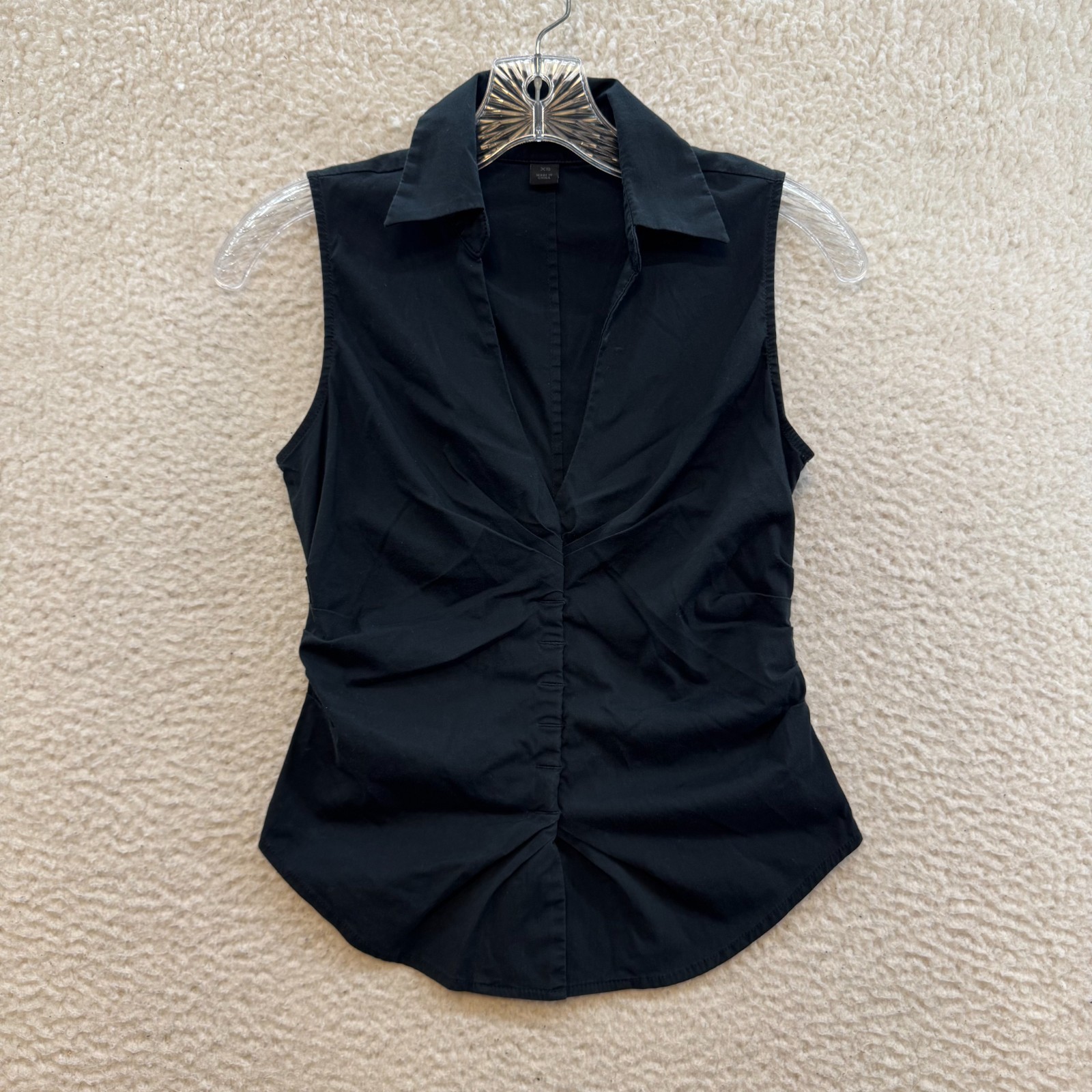 90s Y2K Vintage Express Blouse Top XS Small Black Collared Corpcore Office Siren