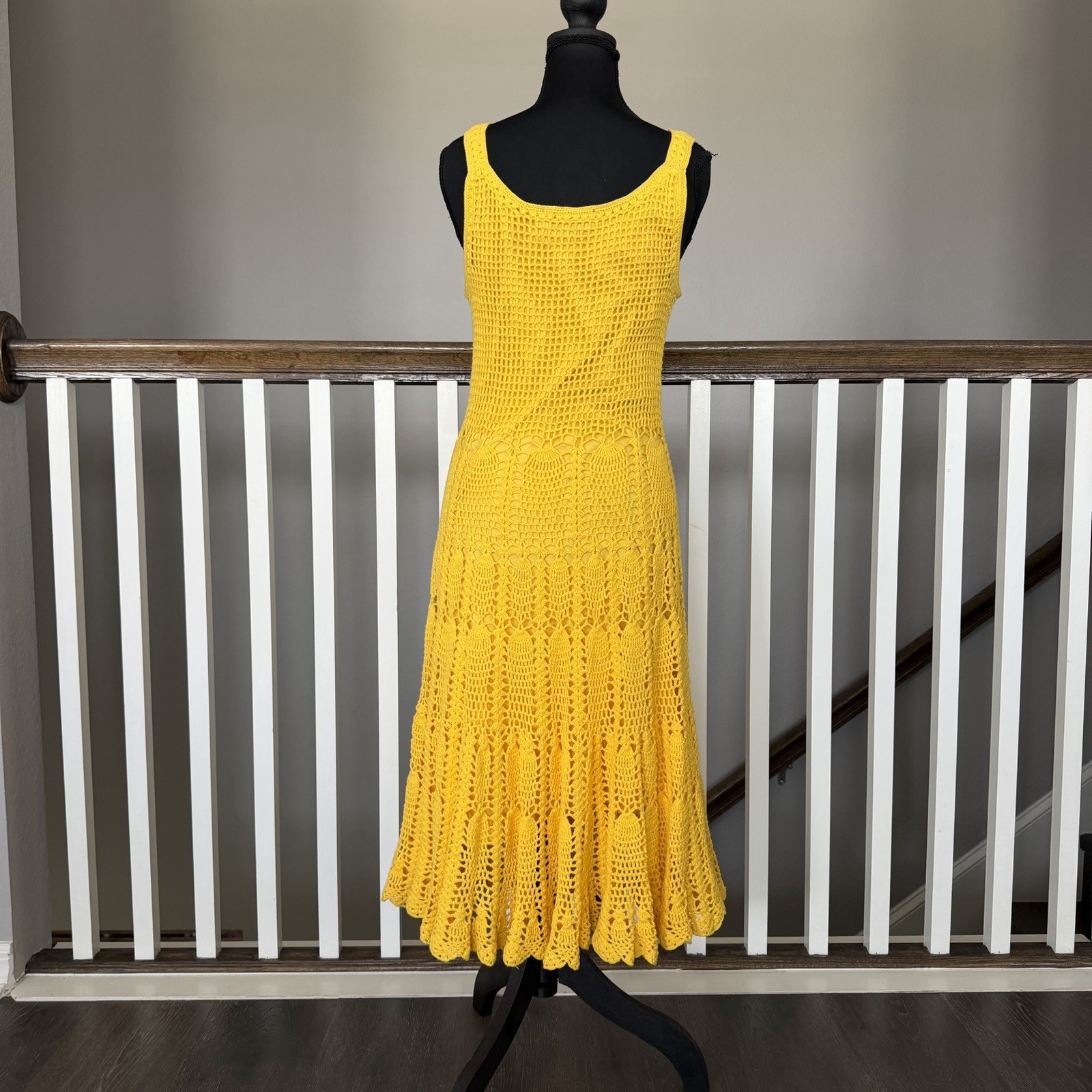 Vintage Y2K Yellow Midnight Velvet Boho Crochet Dress S Hippie Coquette Romantic
