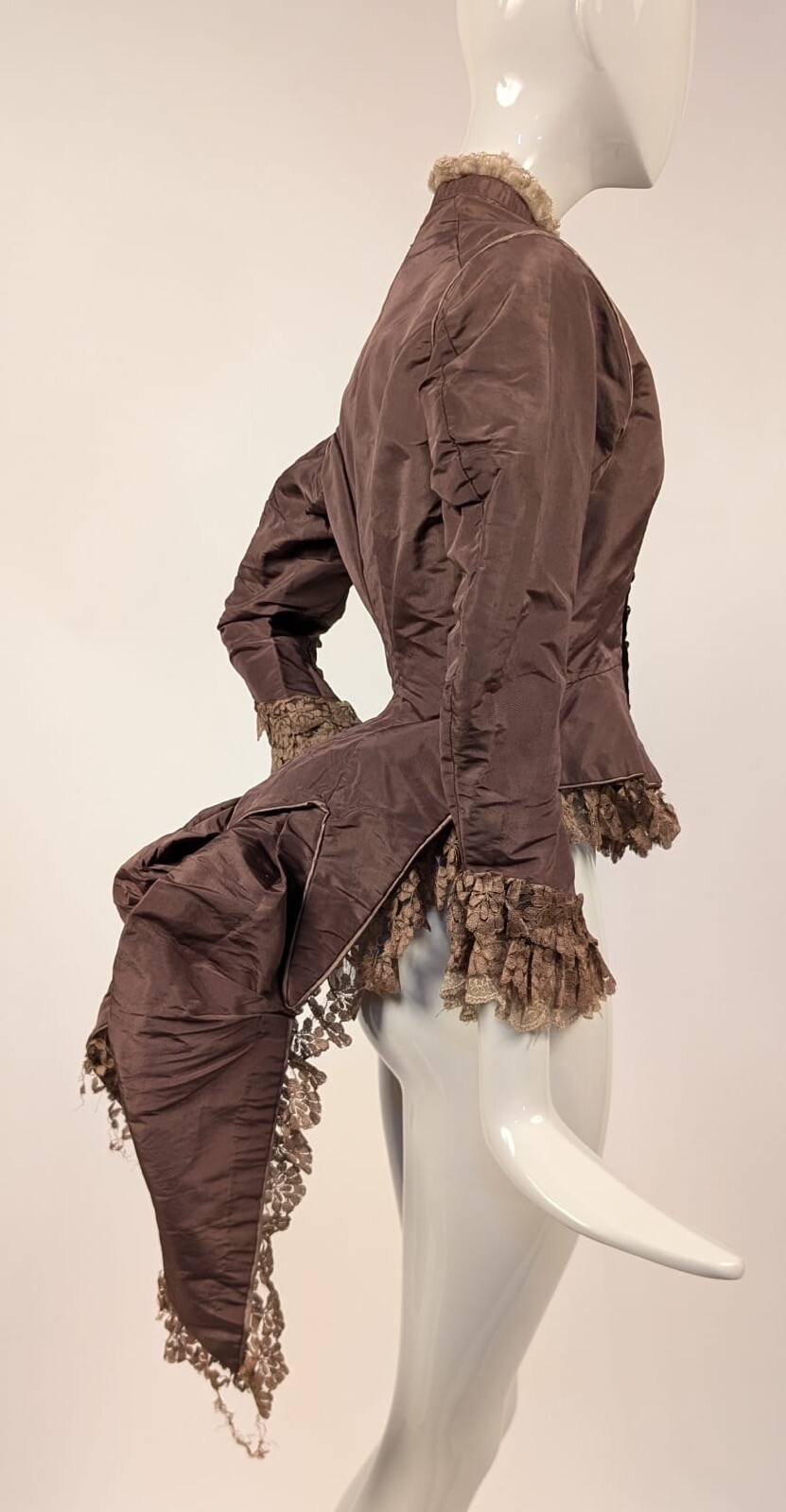 VICTORIAN LATE 1860’S BUSTLE BACK JACKET FOR DRESS W WATCH POCKET + MICA BUTTONS