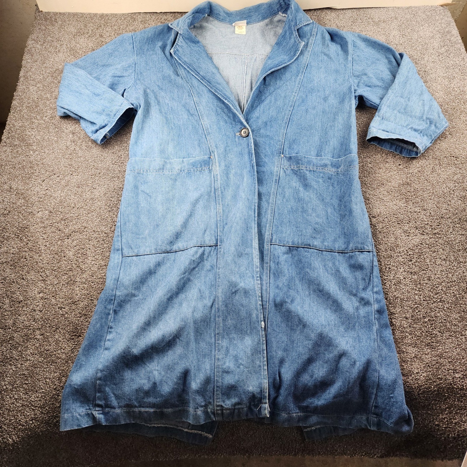 Stuffed Shirt Denim Duster Jacket Womens Large Blue Good Vintage 100% Cotton USA