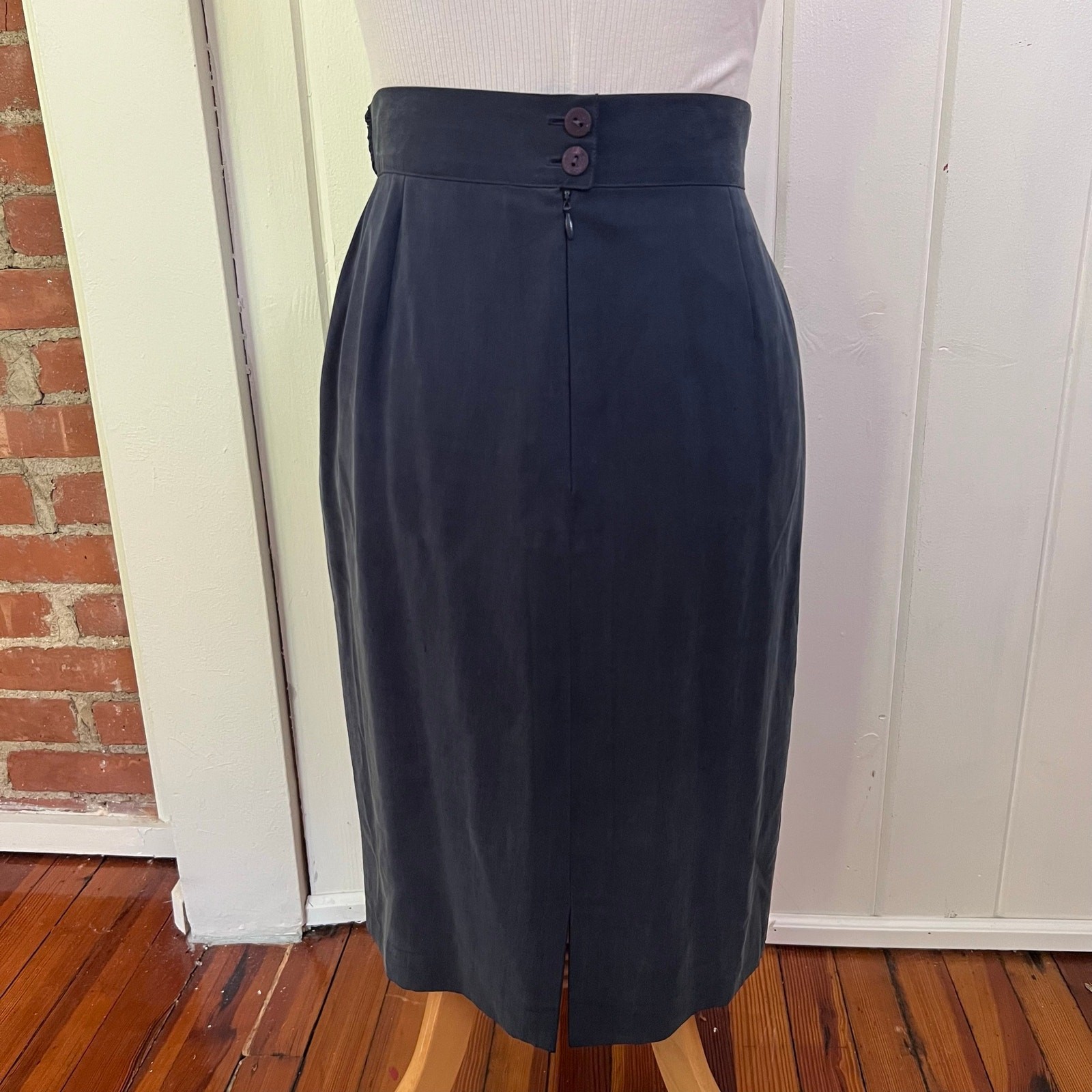 Vintage 90s Jean Claude Paris Silk Skirt Blazer Suit 6 Blue Made in France