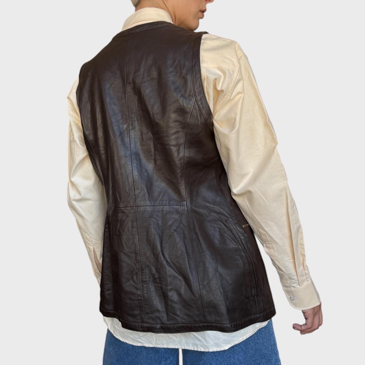 Vintage Brown Leather Vest Italian 90s Brown Zip-Up Waistcoat size US6 /EU 38
