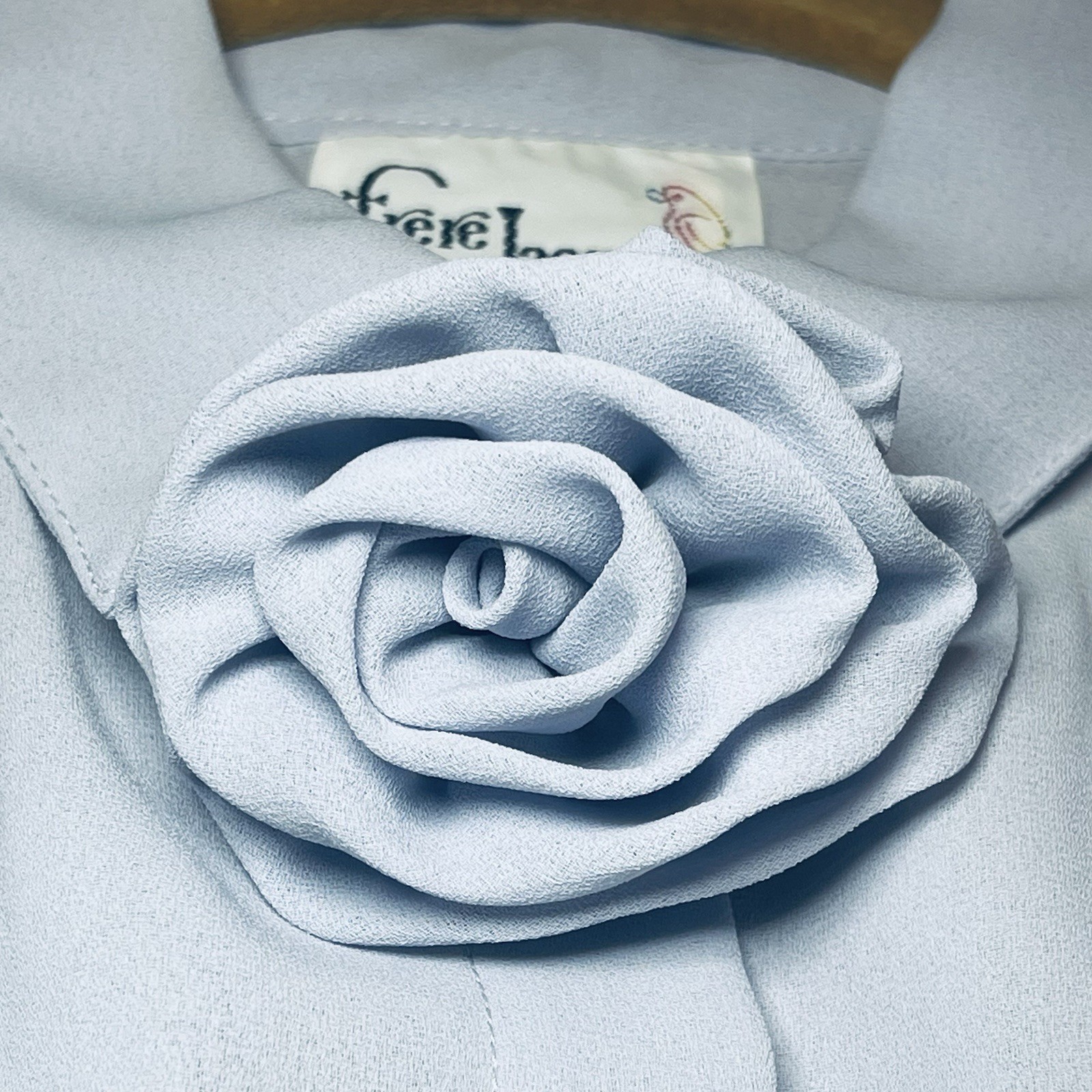 Vtg Frere Jacques Pastel Periwinkle 70’s 80’s Blouse Rosette Flower Accent Sz 8