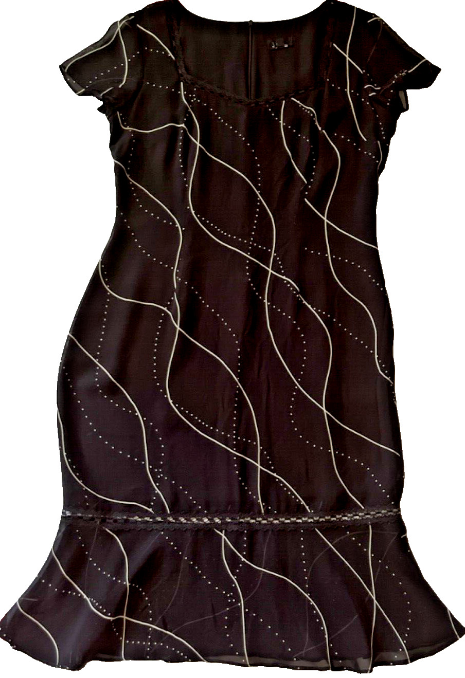 MICA SHEER MIDI RAYON BLACK WHITE LACE DETAILS DRESS FULLY LINED BACK ZIP sz 10