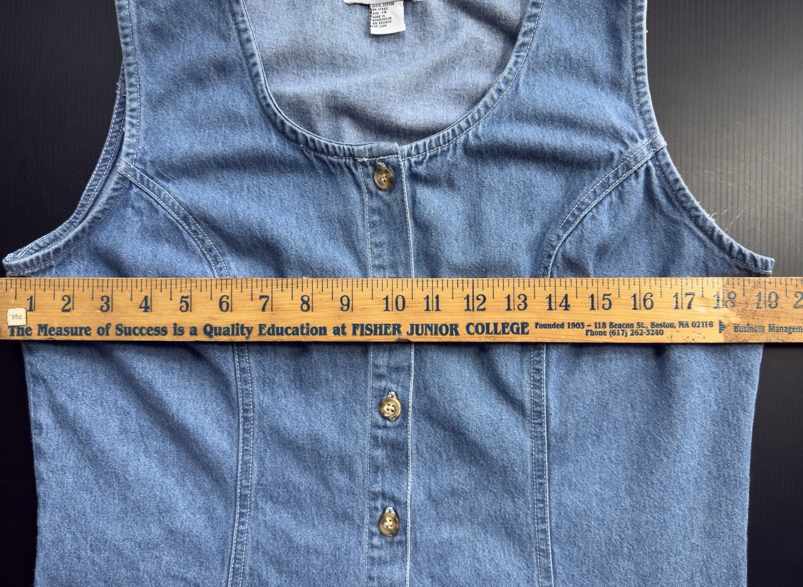 FADS VINTAGE 1980s DENIM DRESS 100% COTTON SIZE 14 SLEEVELESS BUTTON DOWN