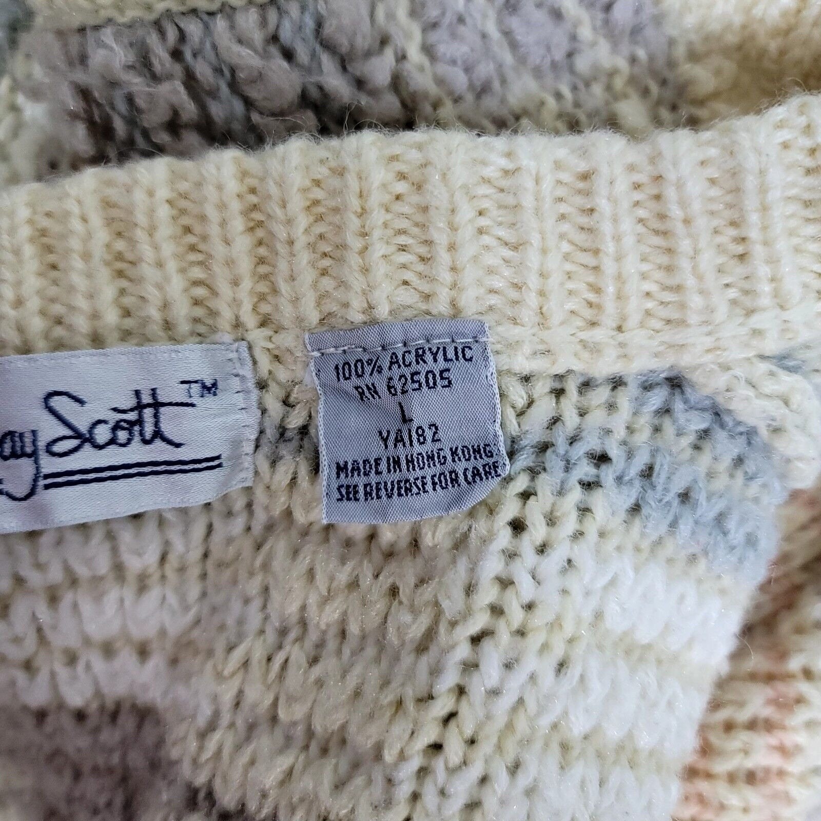 Vintage 80s Lindsay Scott Pastel Striped Acrylic Cardigan Sweater L Hong Kong