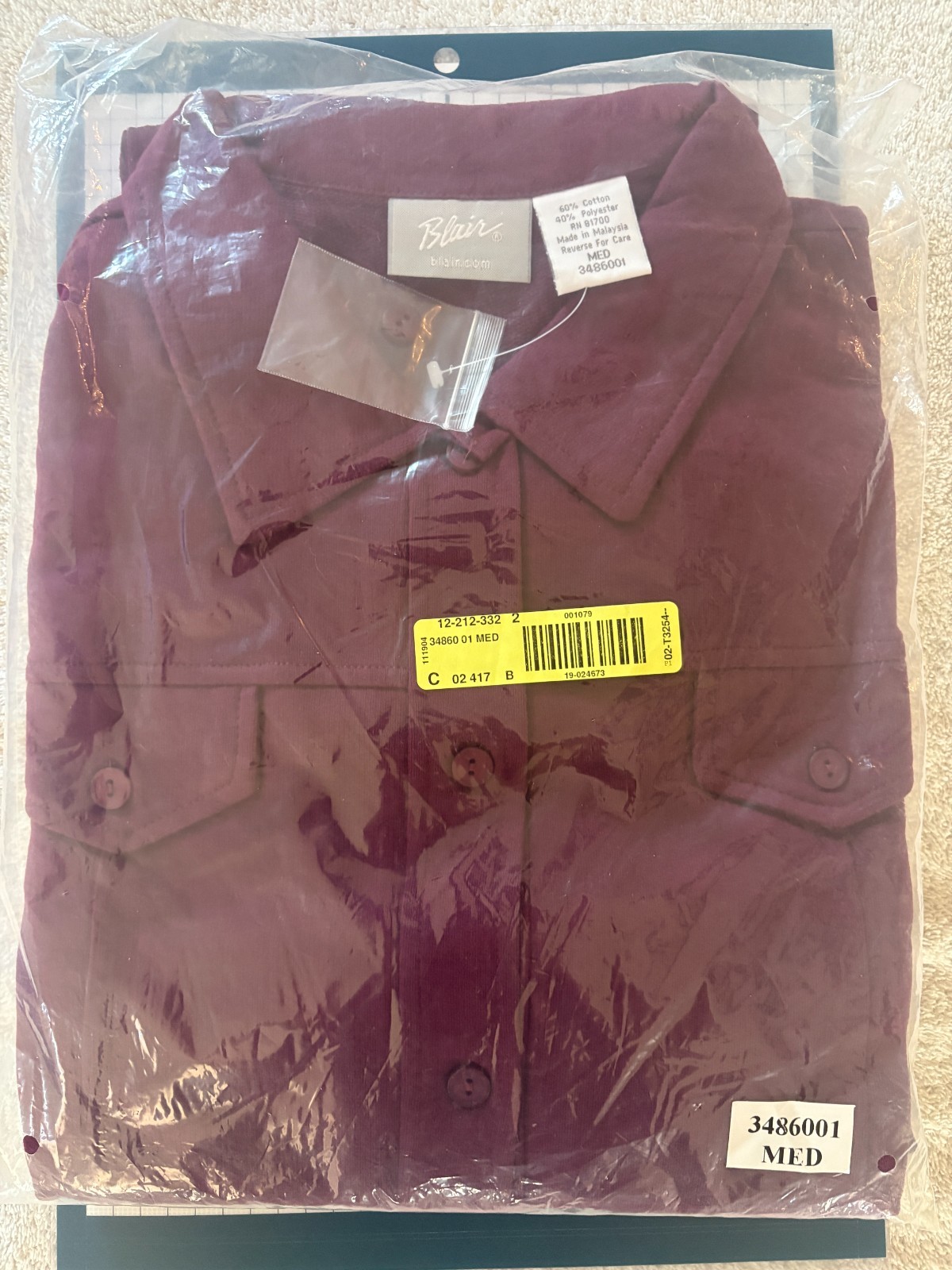 Vintage 90s Blair Plum Burgundy Button Front Pocket Shirt Jacket Women M NWT