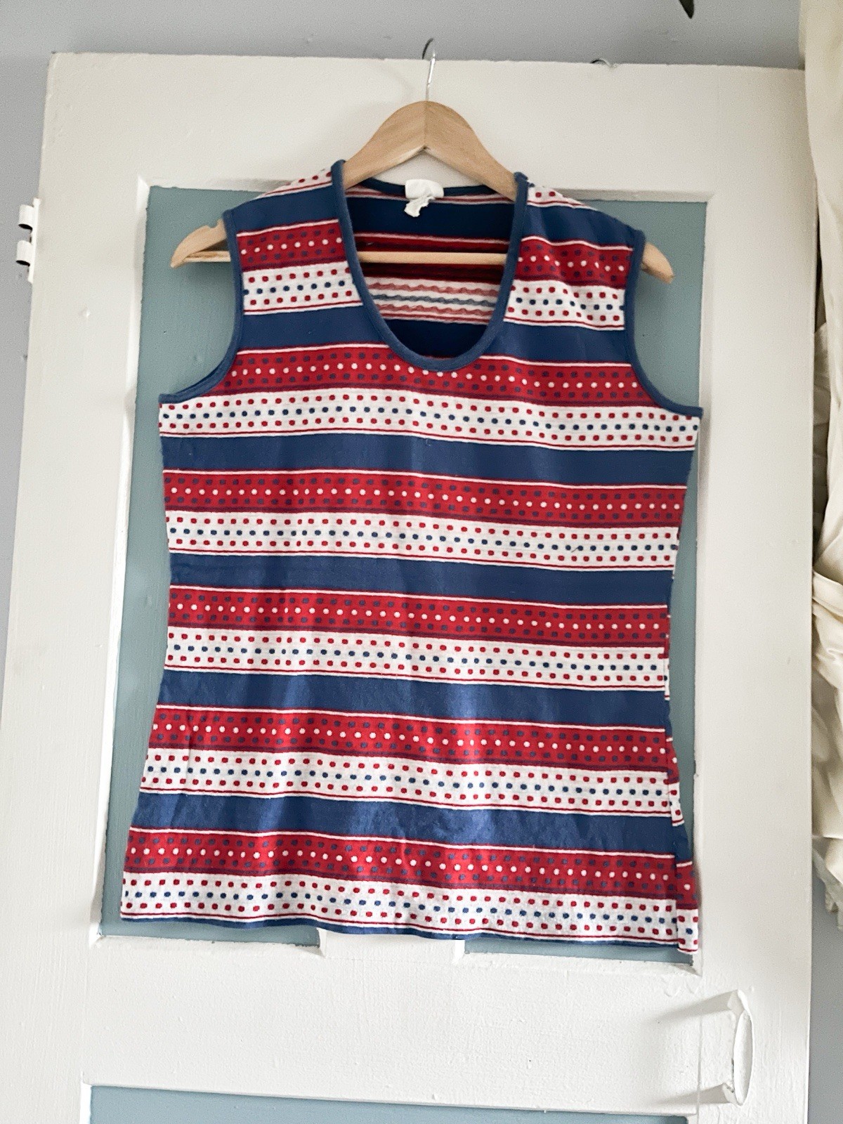 1970s Vintage Sears Red, White and Blue Vintage Striped Sleeveless Top