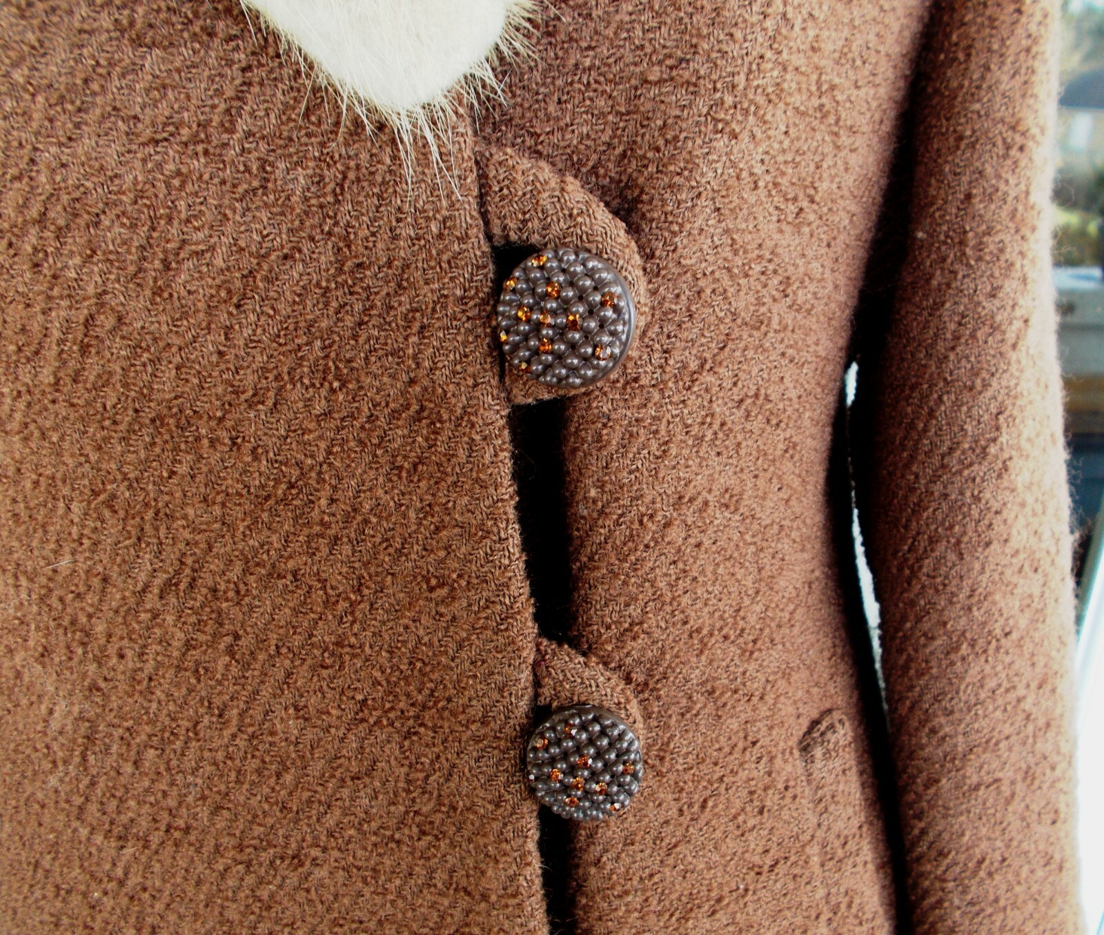 Vintage Brown Rust Textured Wool Coat W/ Champagne Blonde Mink Collar S/M