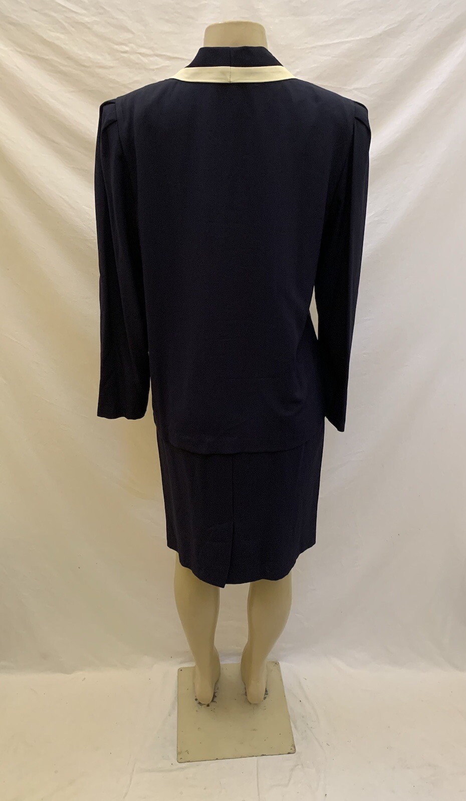 Vintage Michael Blake Navy Blue & Ivory 2pc Secretary Skirt Suit Set