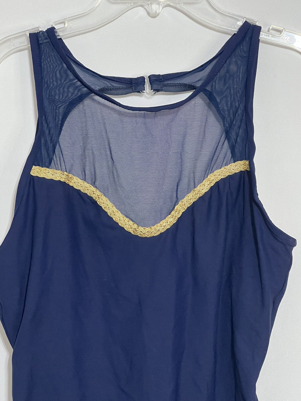 Vintage Kathy Ireland womens 13/14 Navy Blue mesh gold one piece swimsuit