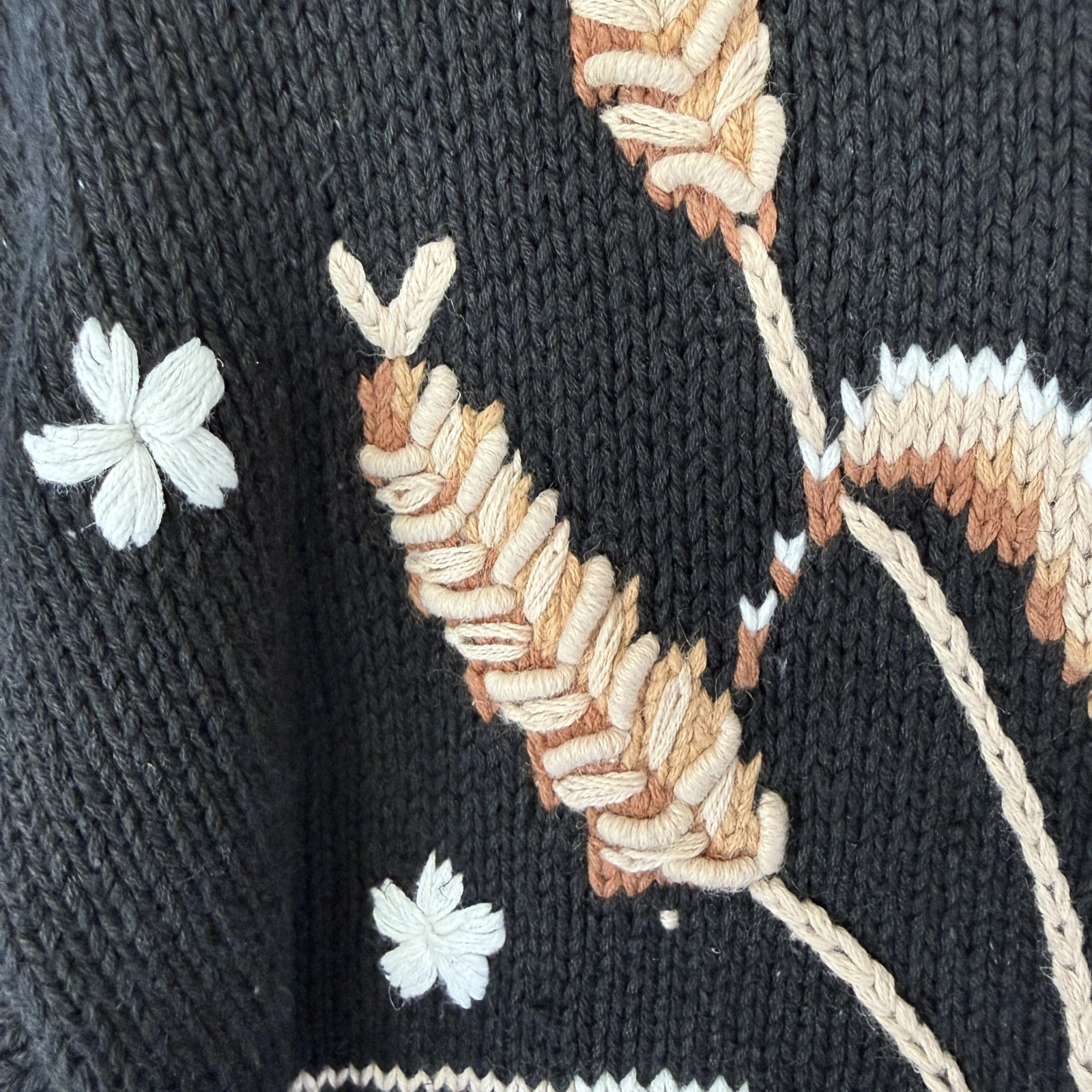 Stitches In Time Black Chunky Knit Embroidered Fall Harvest Sweater Women’s S
