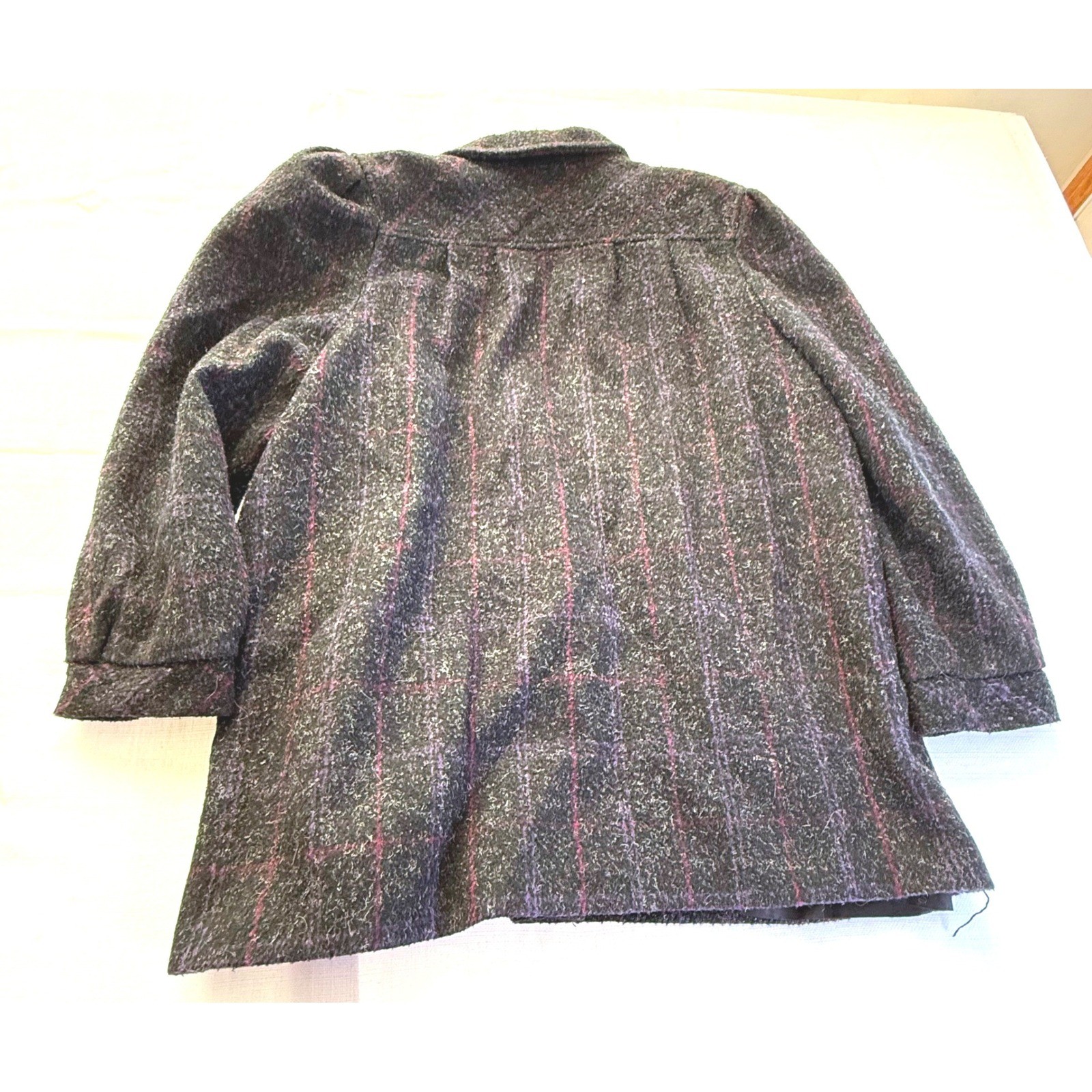 Vintage 80s Wool Plaid Blazer Coat NYC New York Girl Puff Shoulder Power Jacket