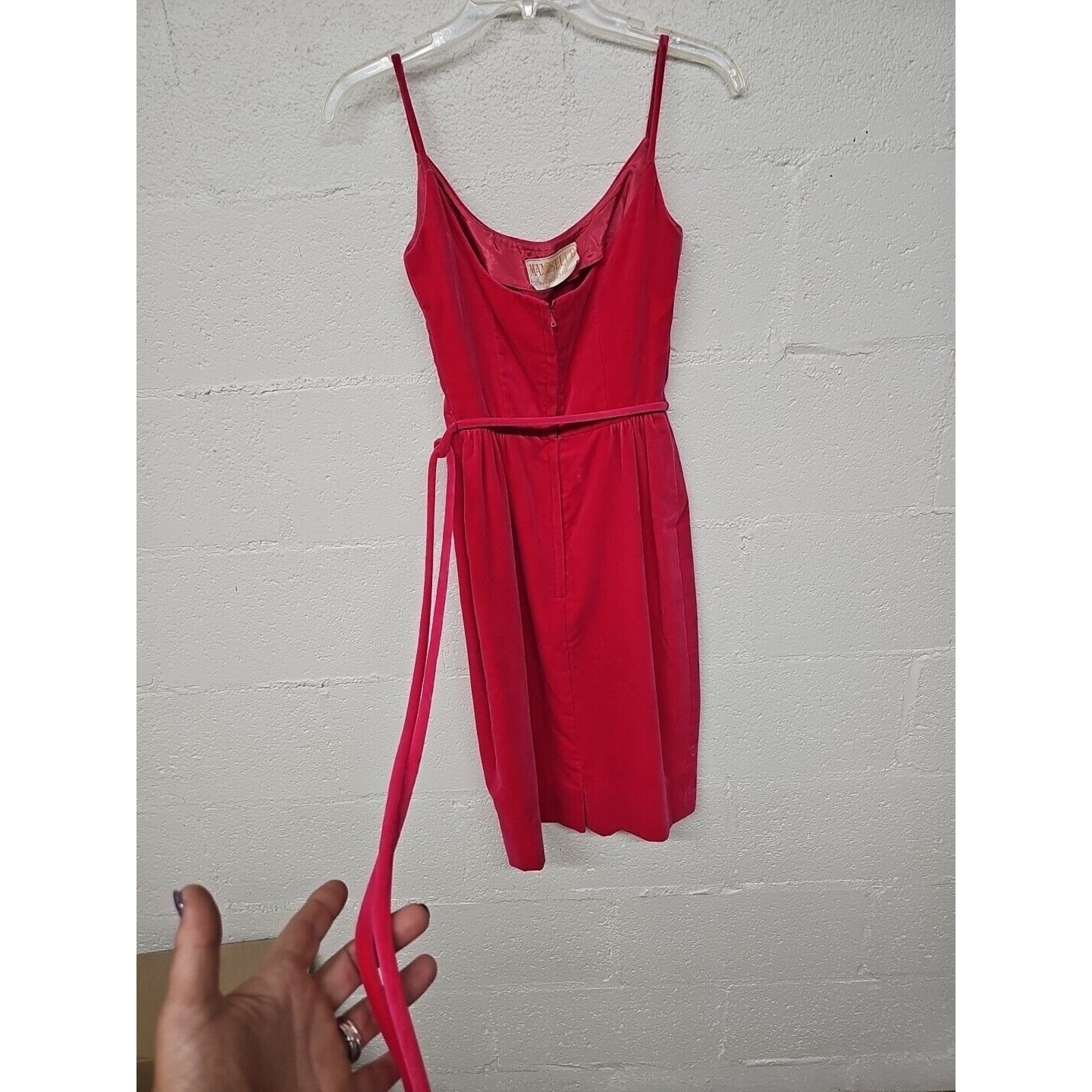 Vtg 50s Hot Pink Dress Mam’selle Betty Carol Small Velvet Lined Belted Rose