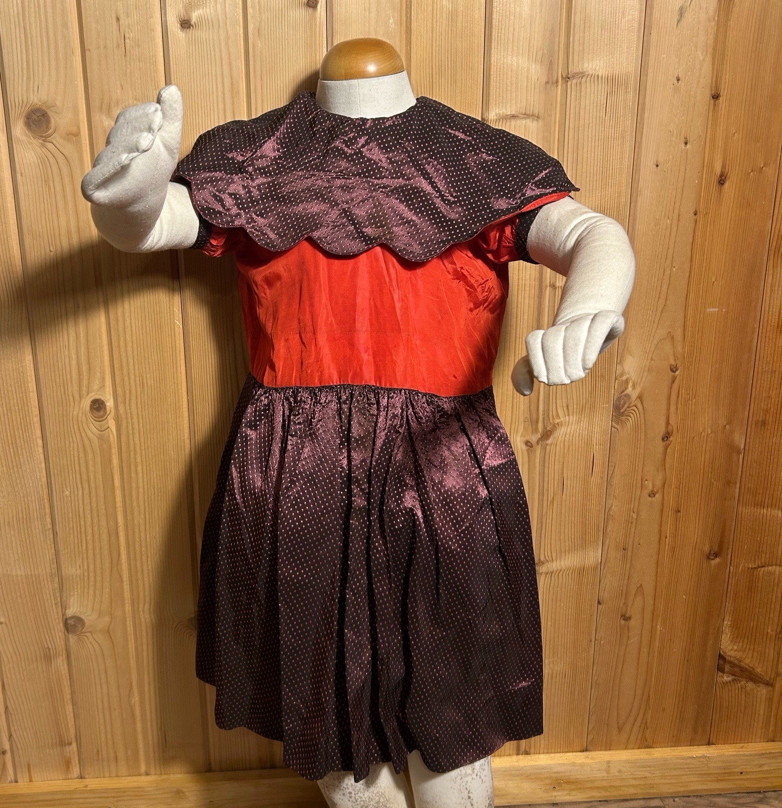 Vtg 50s Dress Set Mommy & Me Matching Plum Taffeta Party Fit Flare 28”W Girls 12